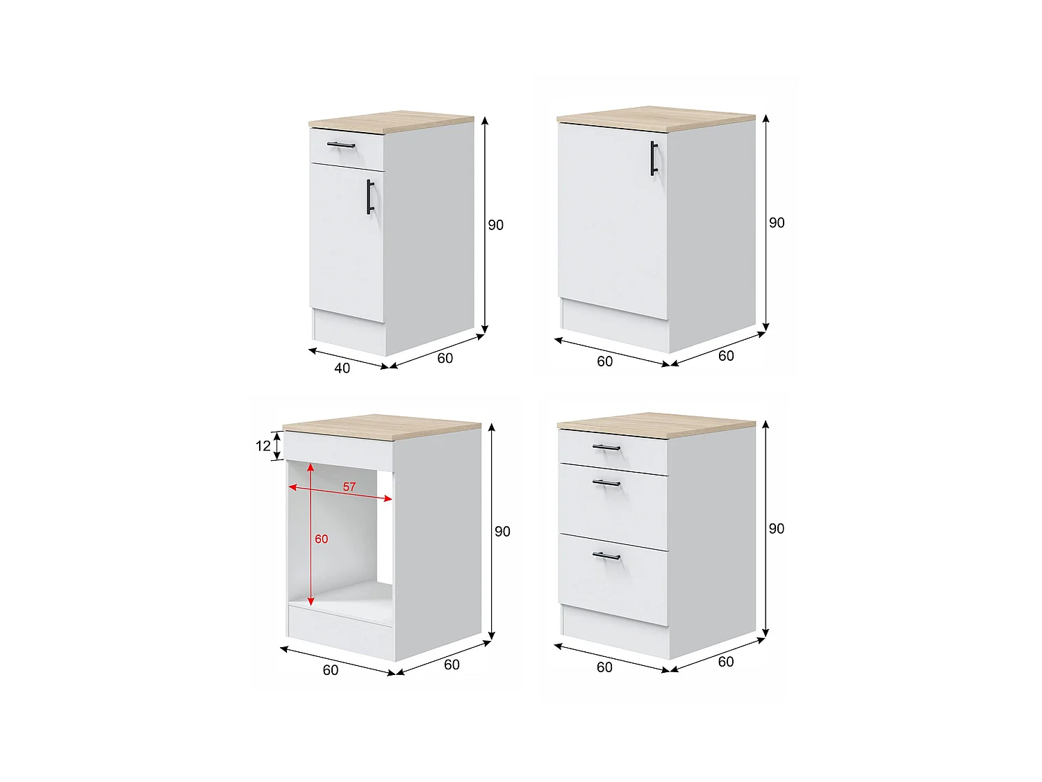Cocina Moriantha, 4 cajones, blanco, cocinita, 5 estantes, apertura abatible, corredera, Electrodomésticos no incluidos