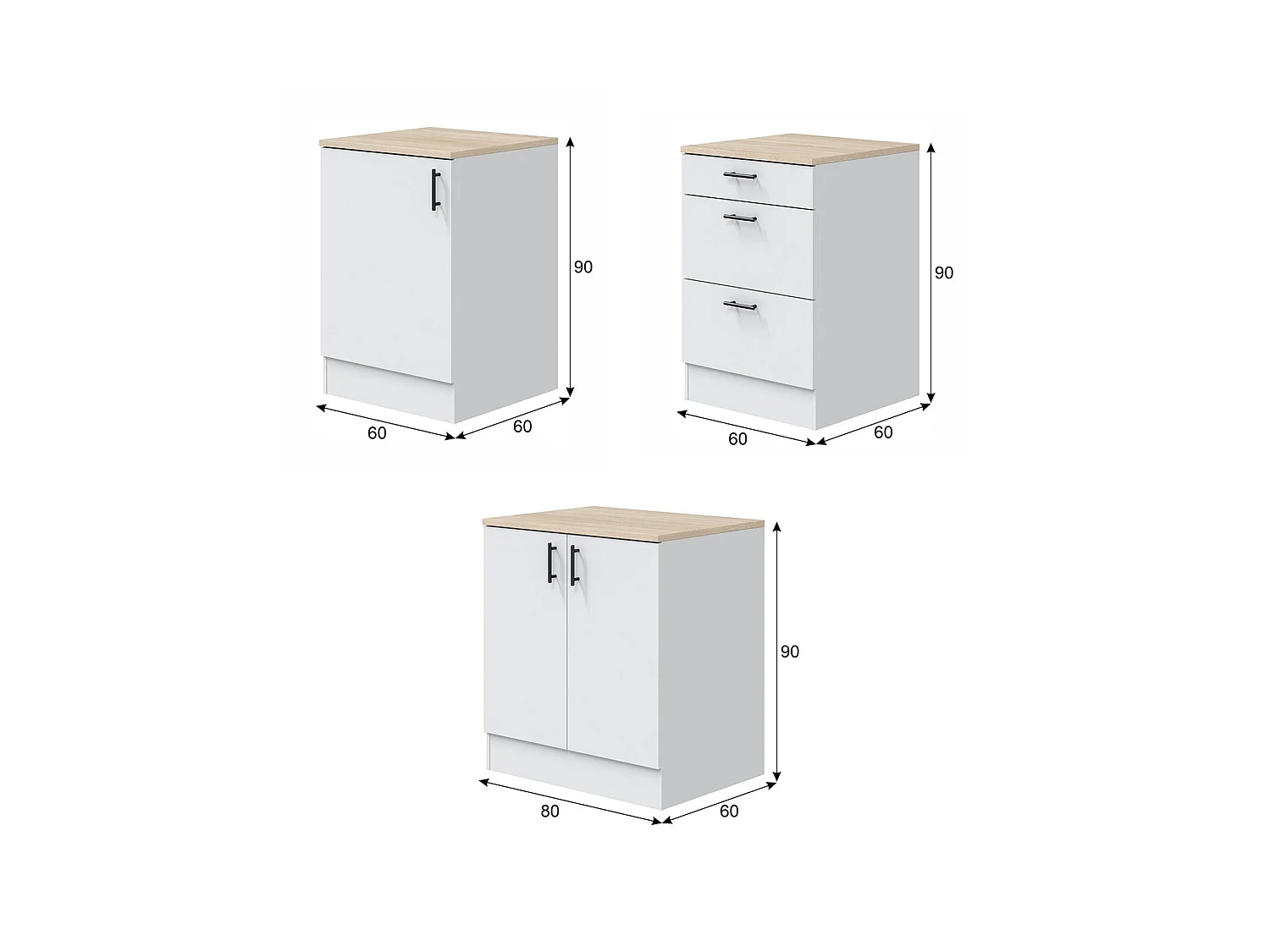 Cocina Orlaya, 3 cajones, blanco, cocinita, 3 estantes, apertura con bisagras, corredera, Electrodomésticos no incluidos