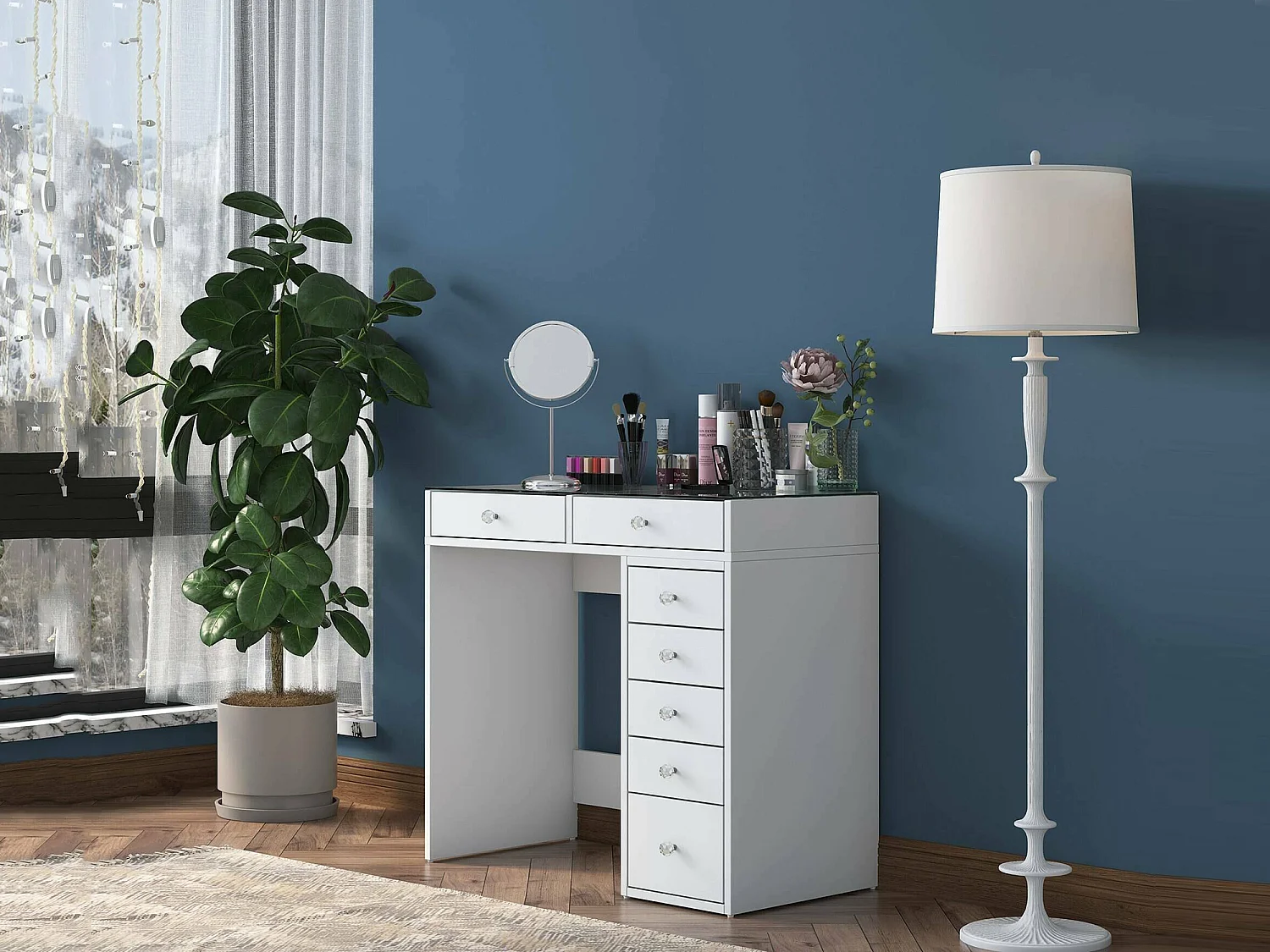 Consolle Aldhibah, Materiale Struttura in Legno Nobilitato, 44.5x90x79.8h cm Bianco