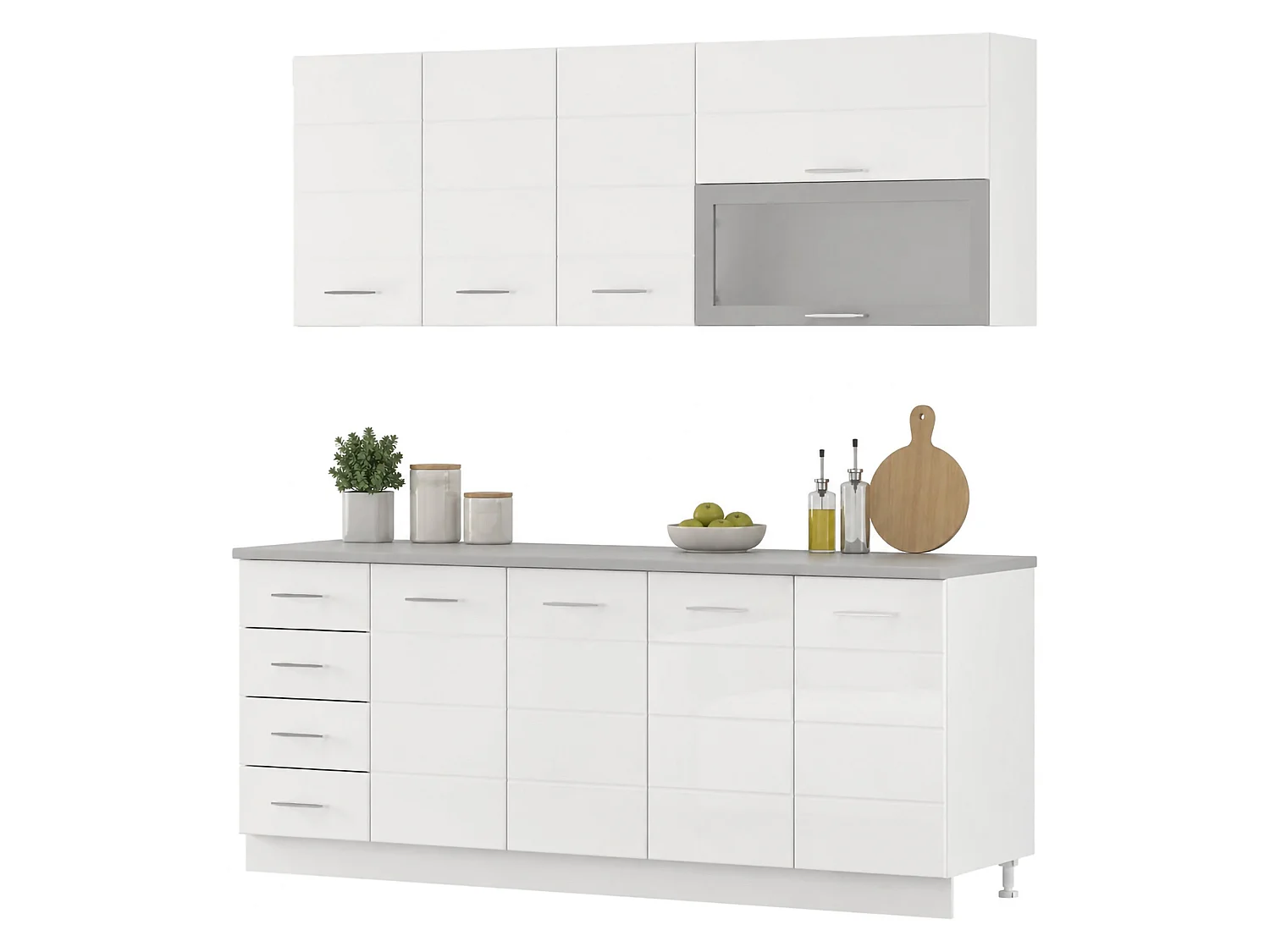 Cucina Riquew, 4 Cassetti, Elettrodomestici non inclusi, Bianco Opaco, Cucinino, Modulabile, Apertura Battente, Scorrevole
