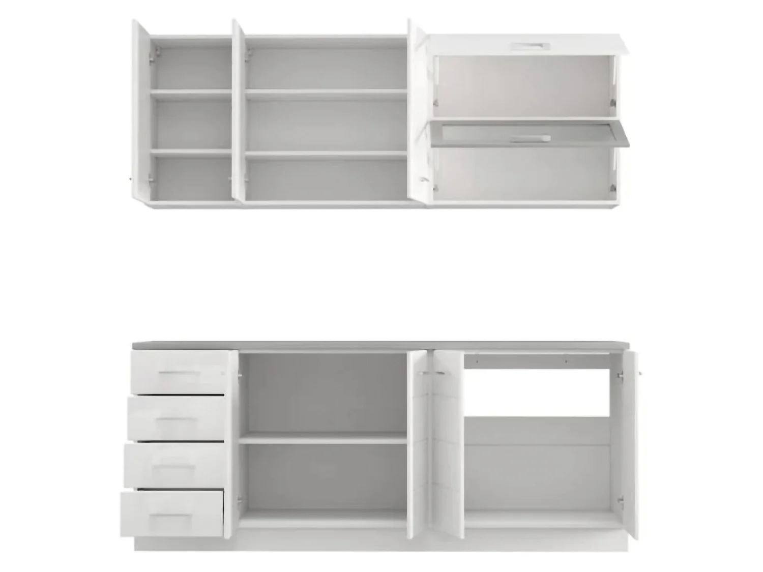 Cucina Riquew, 4 Cassetti, Elettrodomestici non inclusi, Bianco Opaco, Cucinino, Modulabile, Apertura Battente, Scorrevole