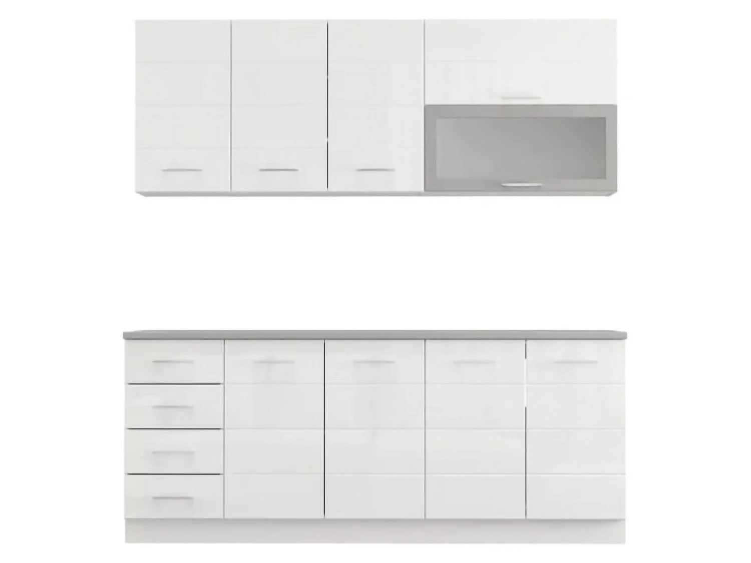 Cucina Riquew, 4 Cassetti, Elettrodomestici non inclusi, Bianco Opaco, Cucinino, Modulabile, Apertura Battente, Scorrevole