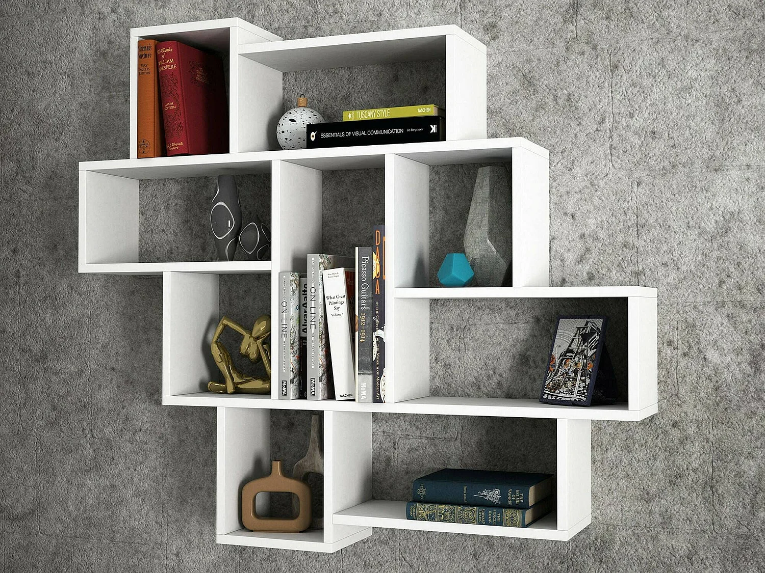 Plank DPochesc, Plank, Wandplank, Multifunctionele Rekken, 116x15h104 cm, Wit