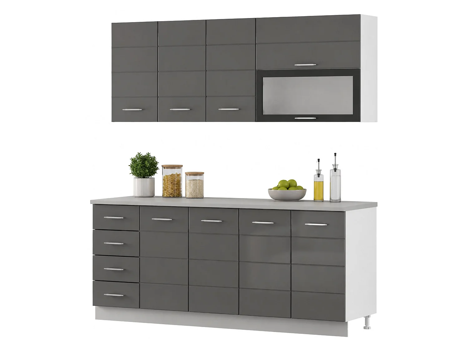 Cucina Riquew, 6 Ripiani, Elettrodomestici non inclusi, Grigio Scuro, Cucinino, 4 Cassetti, Modulabile
