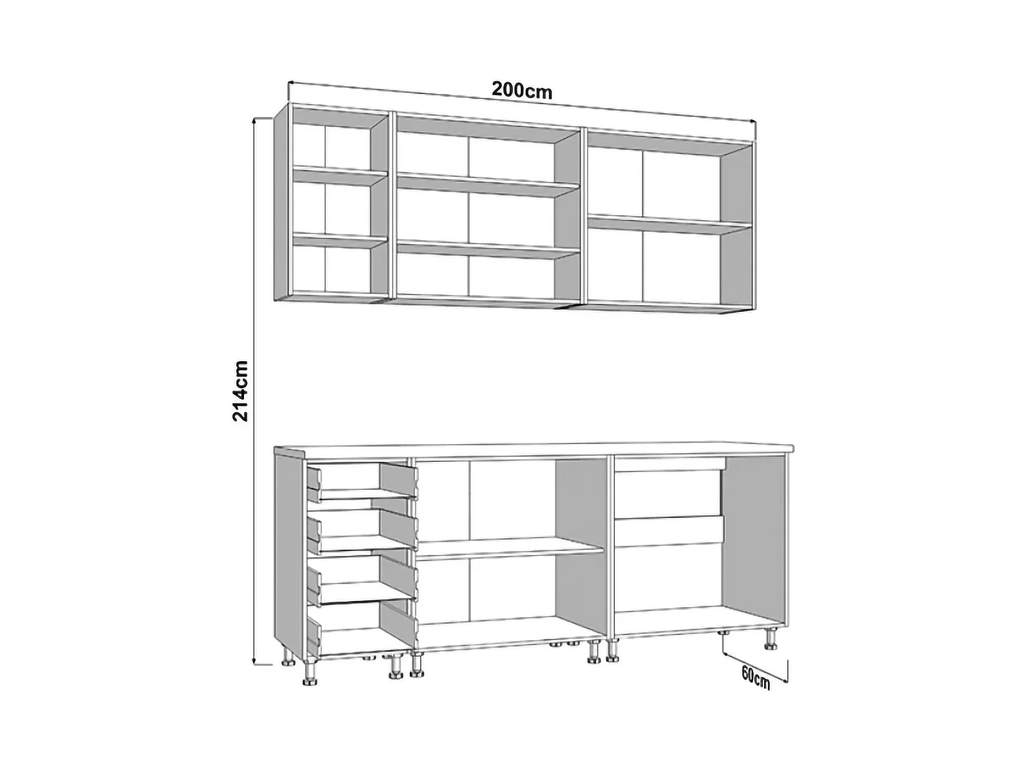 Cucina Riquew, 6 Ripiani, Elettrodomestici non inclusi, Grigio Scuro, Cucinino, 4 Cassetti, Modulabile
