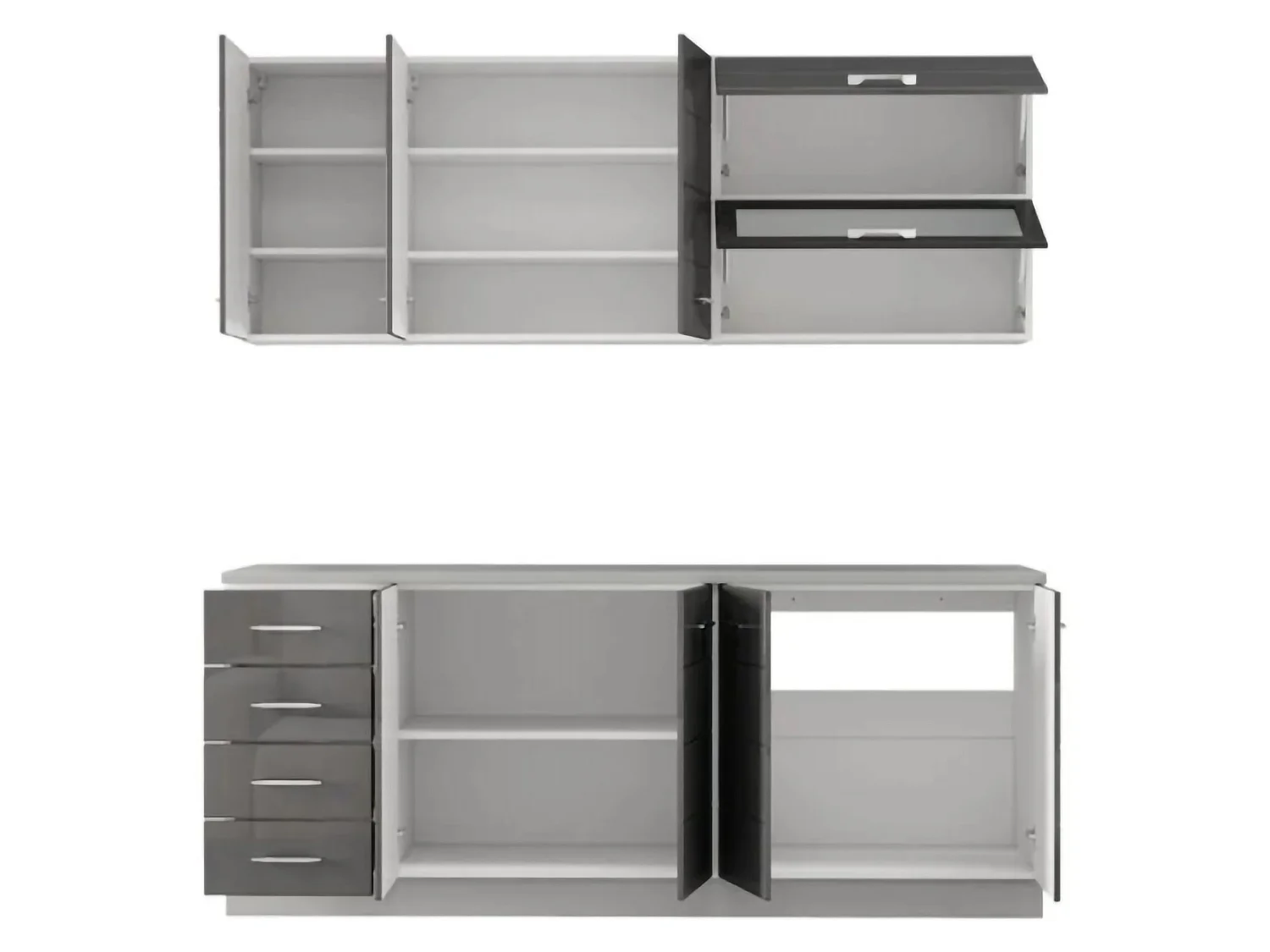 Cucina Riquew, 6 Ripiani, Elettrodomestici non inclusi, Grigio Scuro, Cucinino, 4 Cassetti, Modulabile