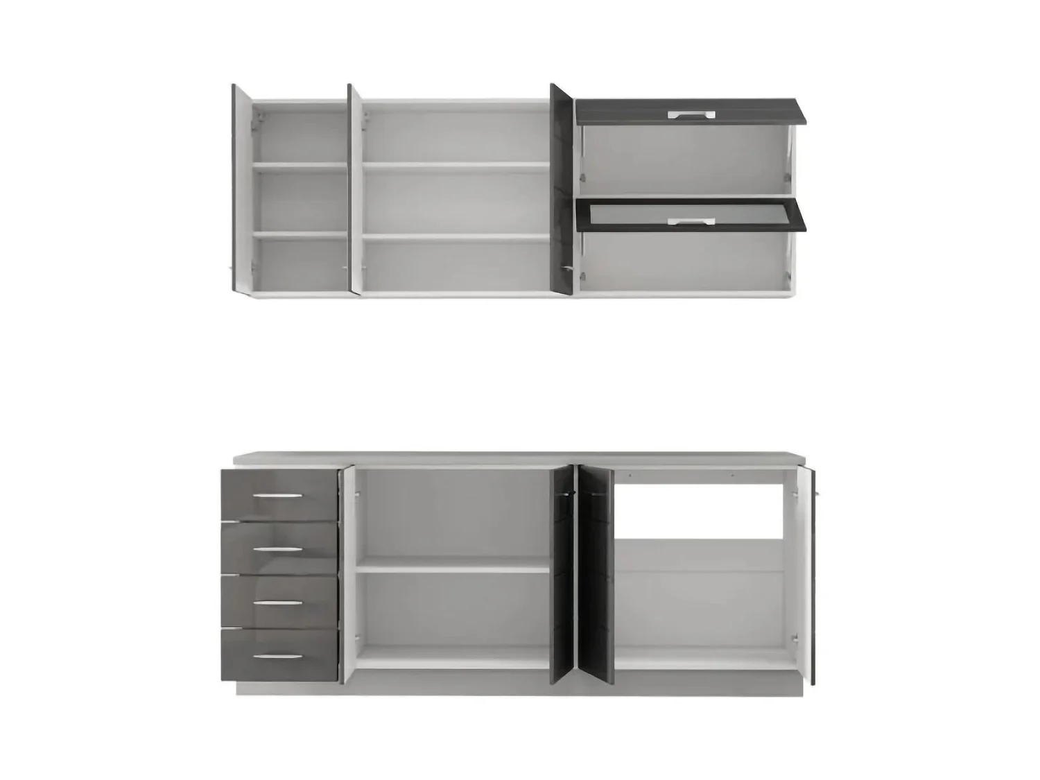 Cucina Riquew, 6 Ripiani, Elettrodomestici non inclusi, Grigio Scuro, Cucinino, 4 Cassetti, Modulabile