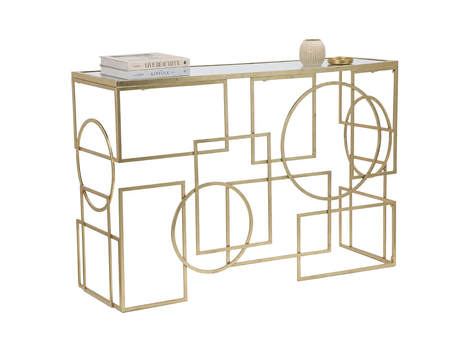 Consolle Rankin, un Ripiano, 120x41x81h cm oro, Materiale Struttura in Vetro, Colore Ripiano Trasparente