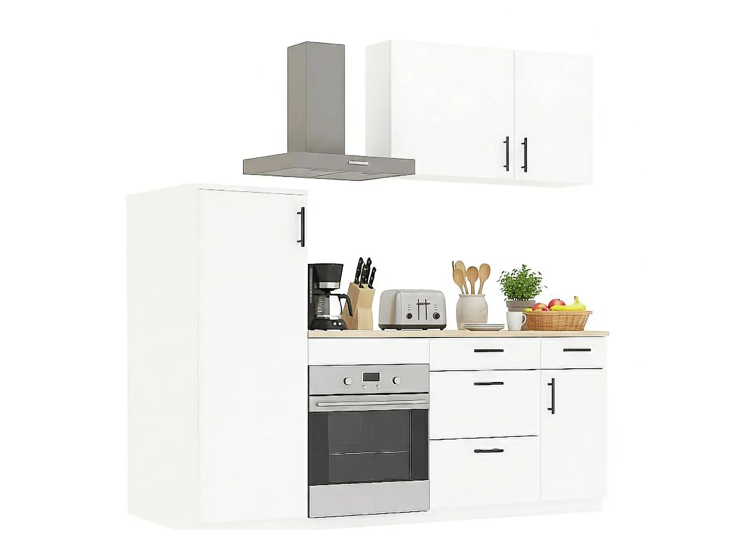 Cocina Althenis, 4 cajones, blanco, cocineta, 5 estantes, apertura abatible, corredera, Electrodomésticos no incluidos