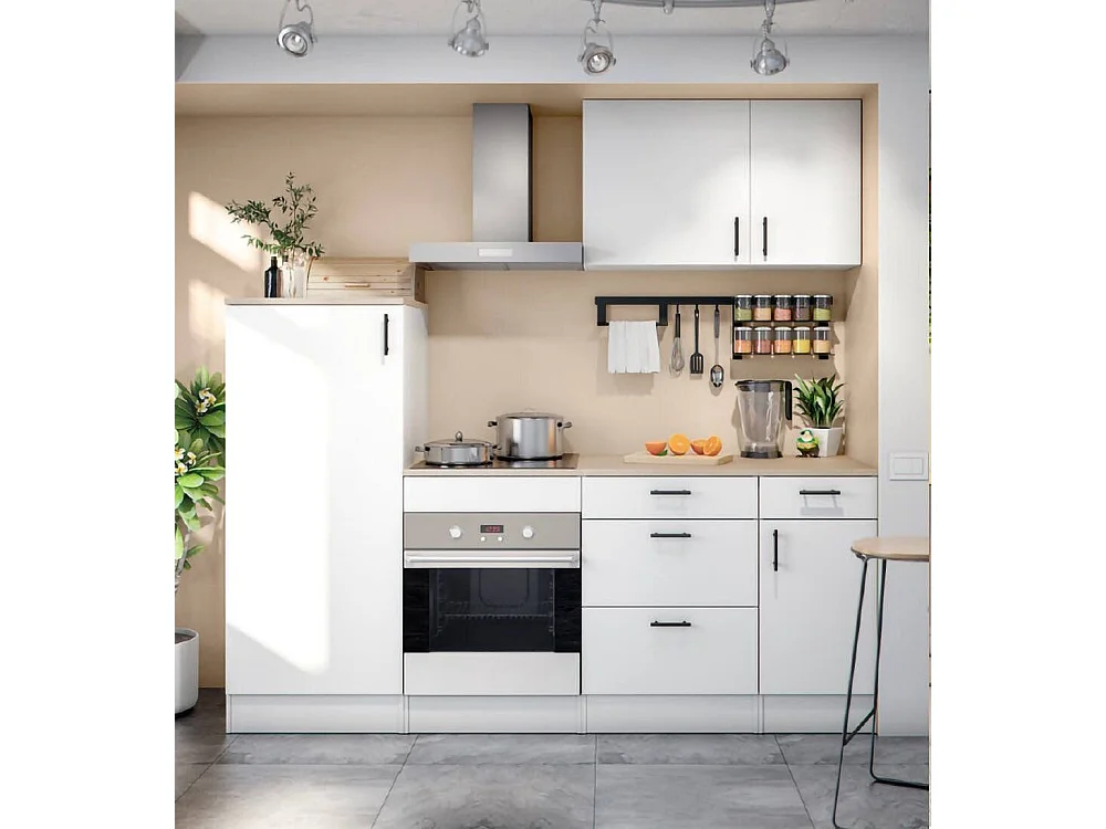 Cocina Althenis, 4 cajones, blanco, cocineta, 5 estantes, apertura abatible, corredera, Electrodomésticos no incluidos