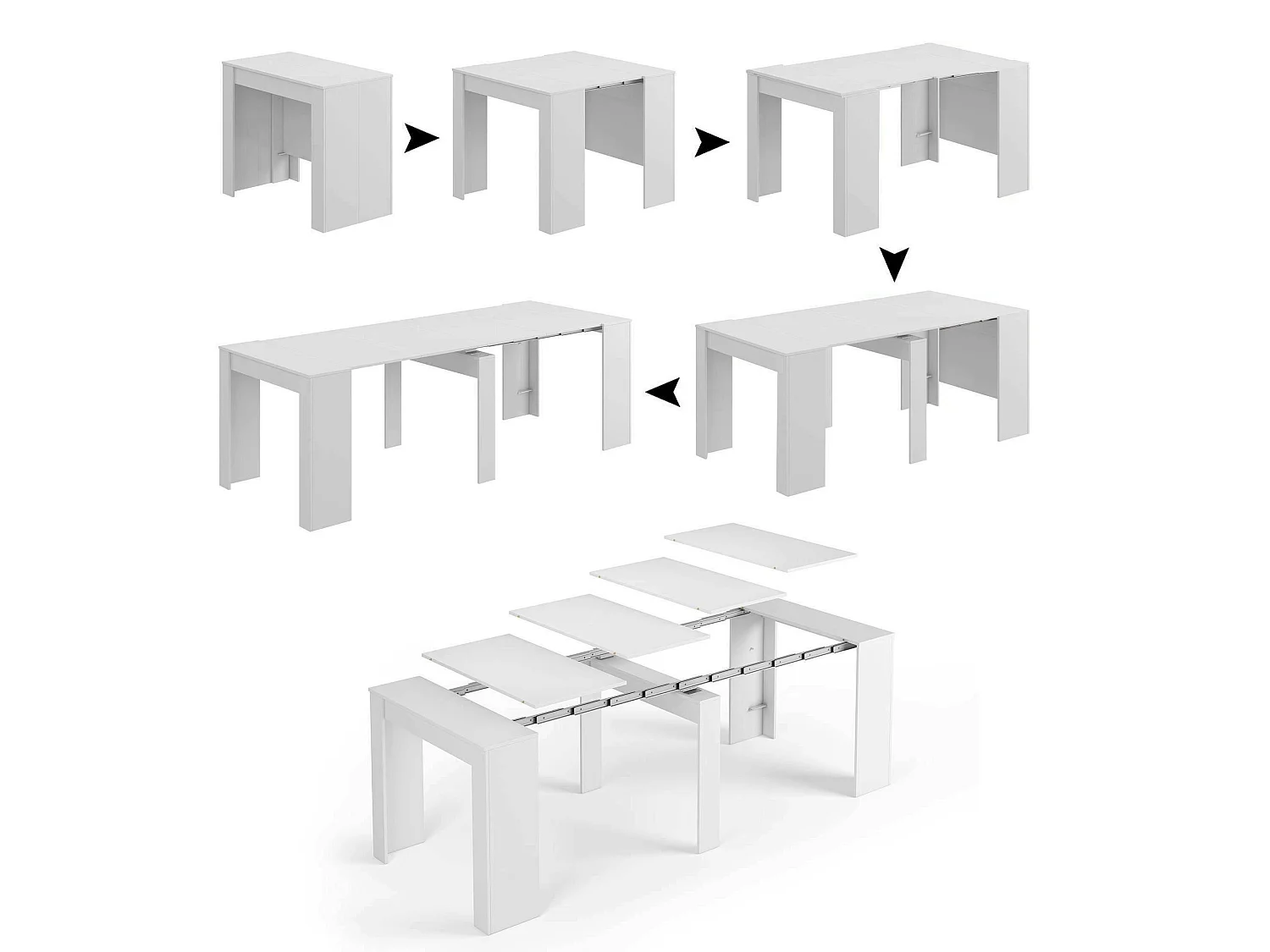 Consolle Allungabile Vaelis, 10 Posti, 90x237x76.6h cm Bianco