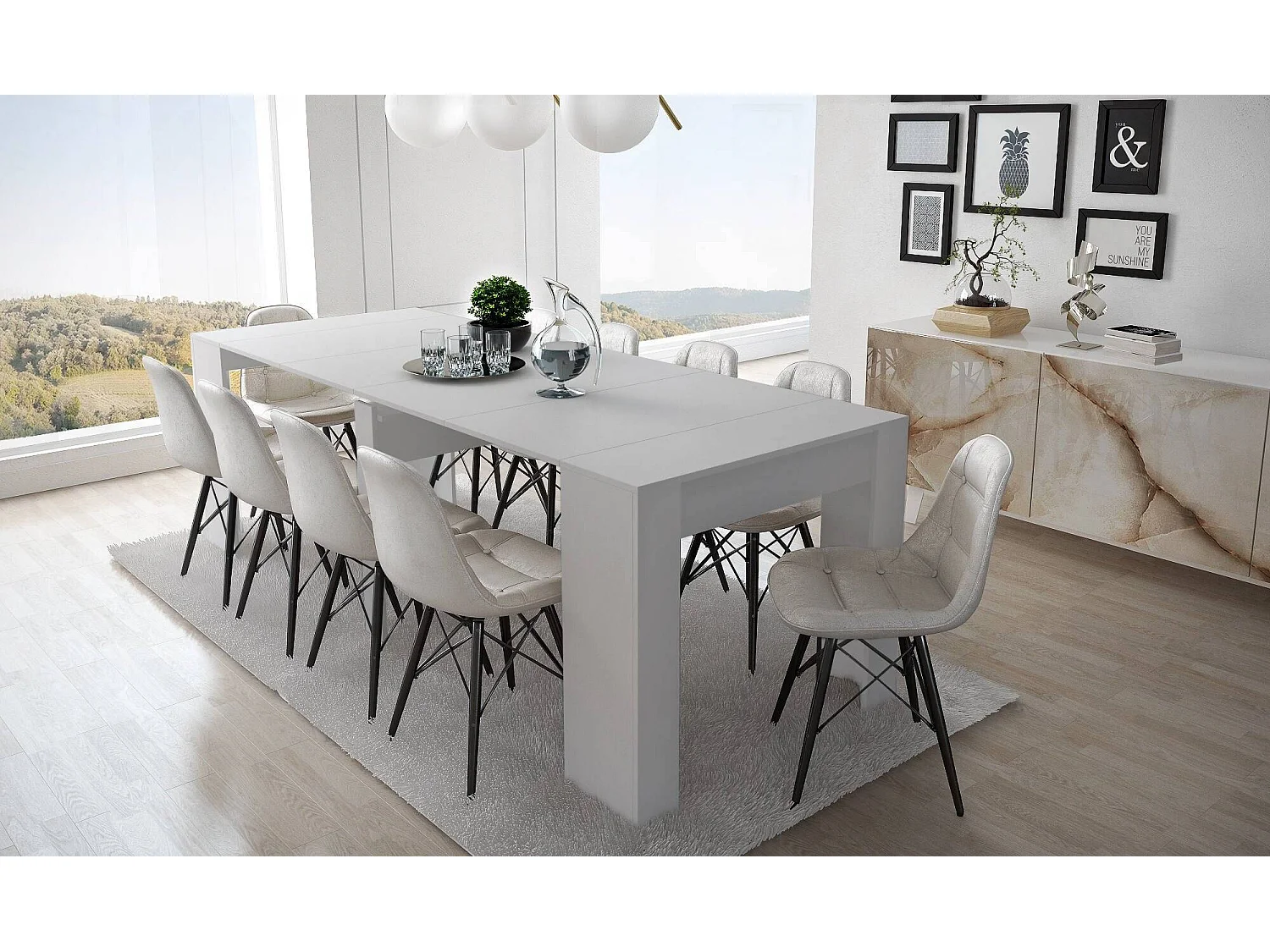 Consolle Allungabile Vaelis, 10 Posti, 90x237x76.6h cm Bianco