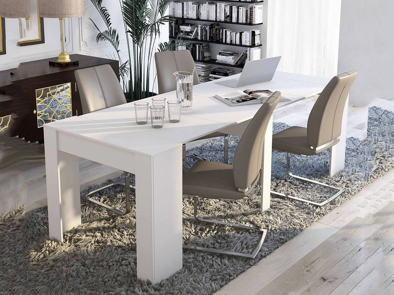 Consolle Allungabile Vaelis, 10 Posti, 90x237x76.6h cm Bianco
