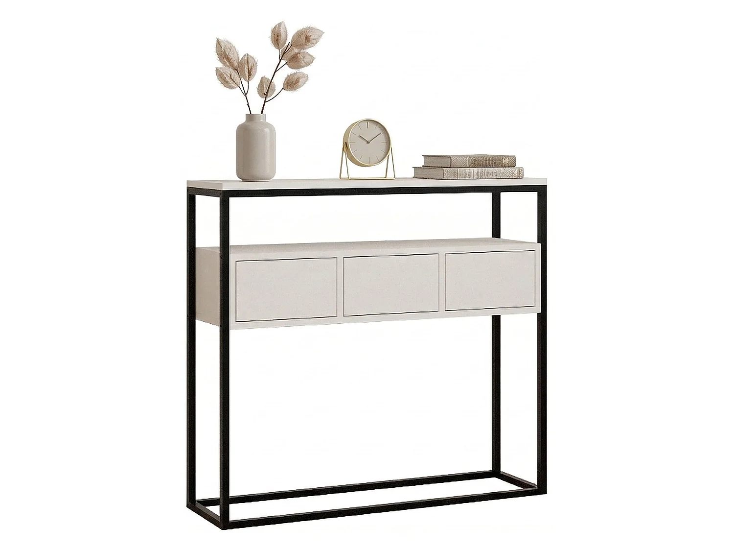 Consolle Pianfei, un Ripiano, 100x29x90h cm Bianco, un Vano, Colore Struttura Nero