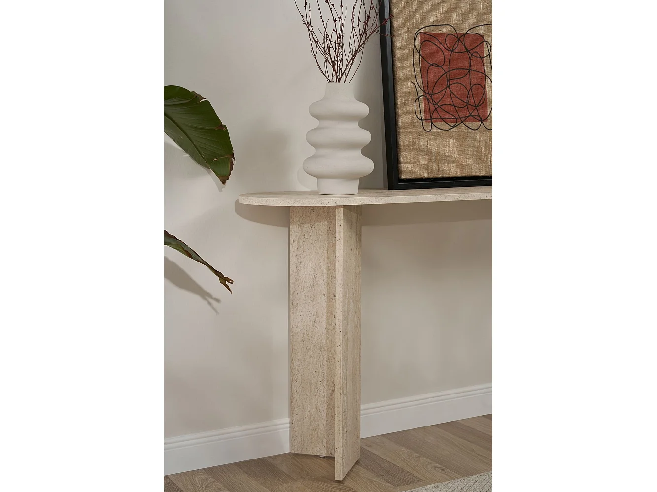 Consolle Cercino, un Ripiano, 150x35x75h cm Bianco Marmo, Peso Supportato 25 kg, Colore Ripiano Bianco