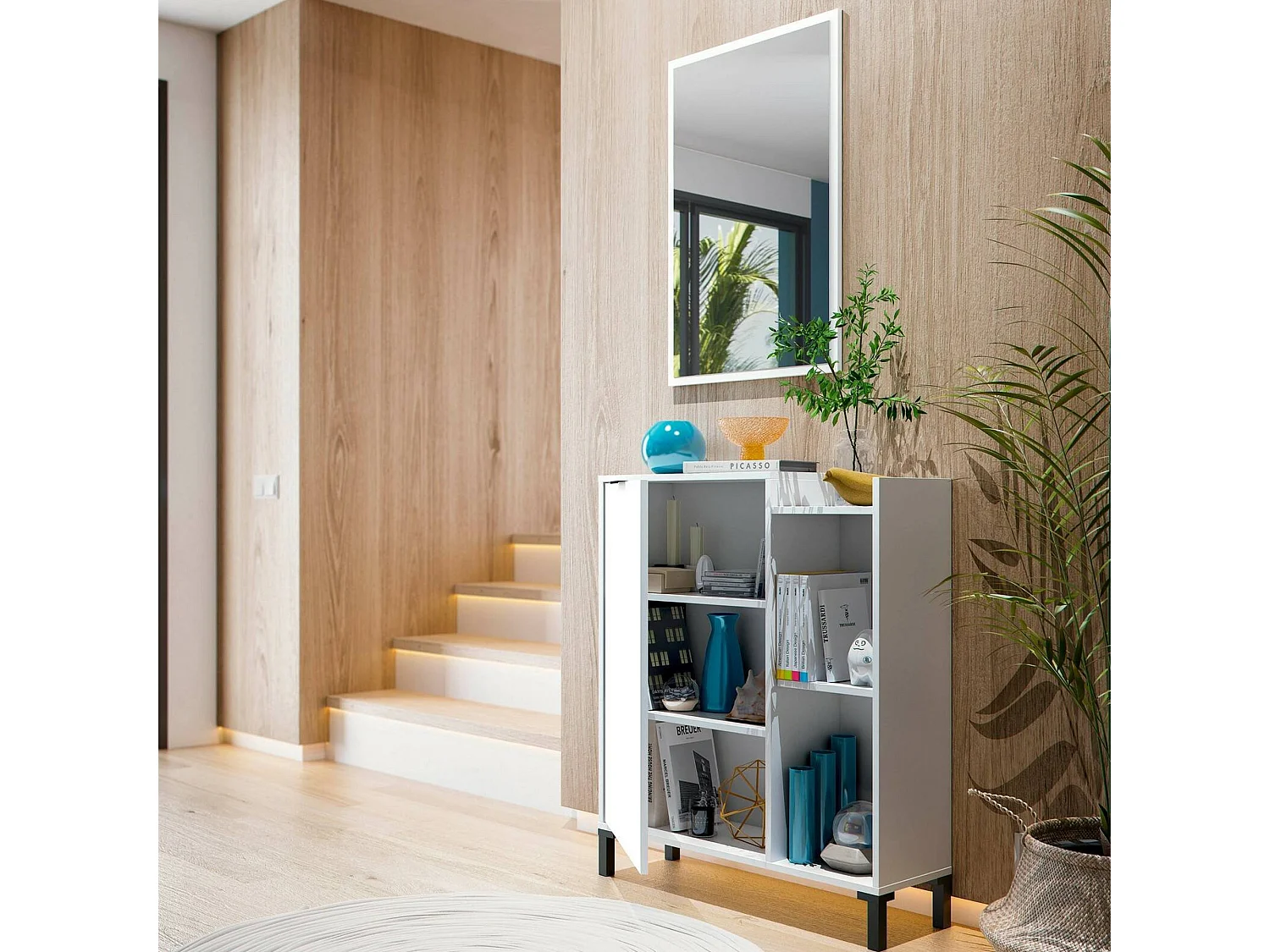 Meuble Sous-vasque\ Argusto, Miroir Inclus, 24x77x91h cm Blanc