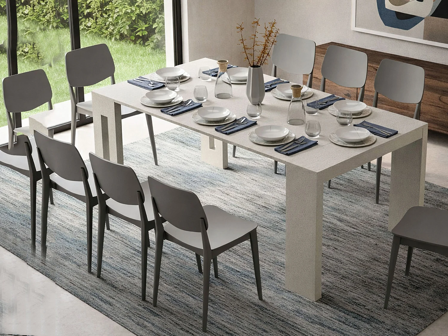 Console Extensible Meconopsis, Extensible Made in Italy, 90,00x186,00x78,00h cm Beige