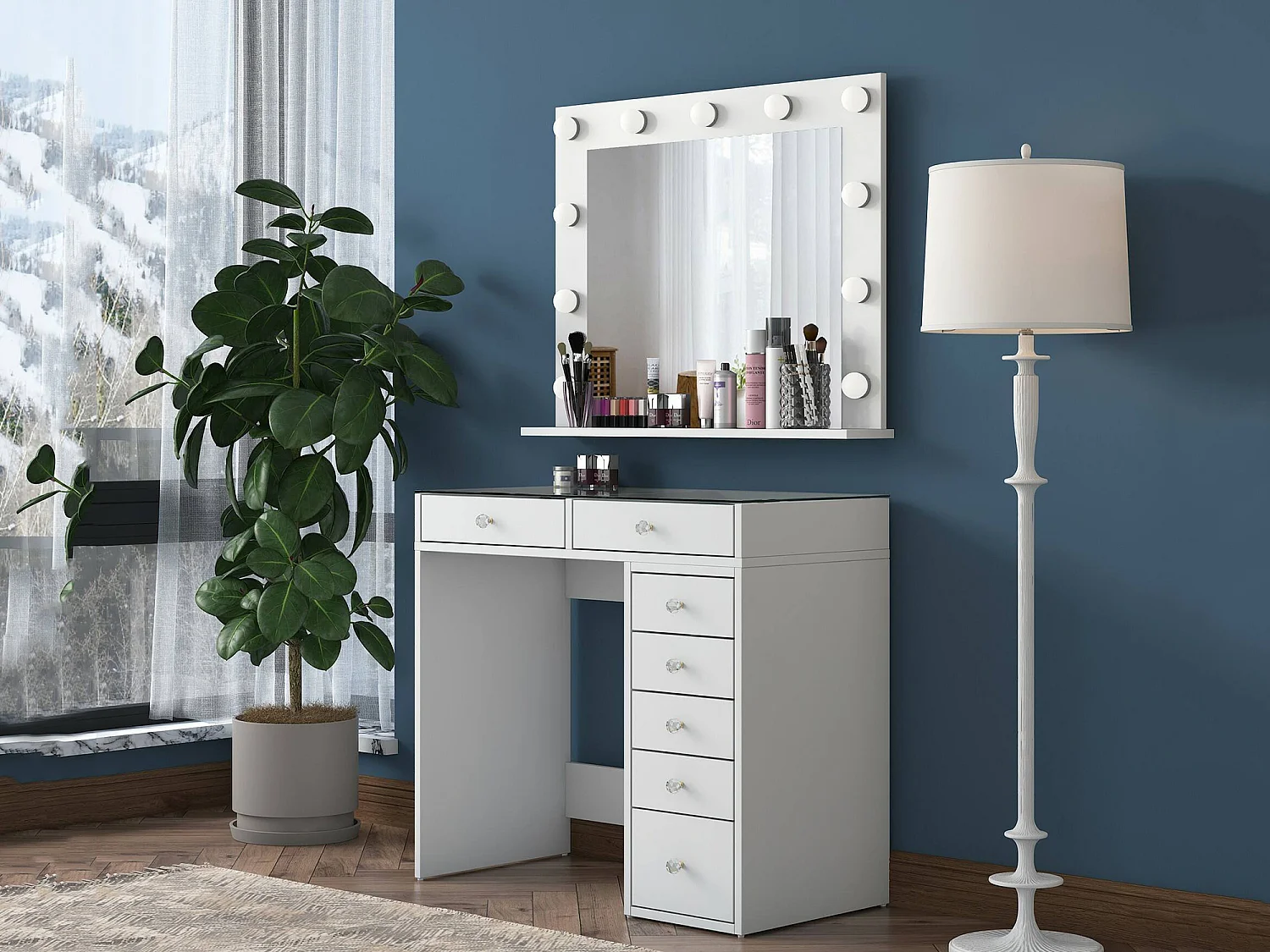 Consolle Algiedi, Specchio Incluso, 45x90x80h cm Bianco