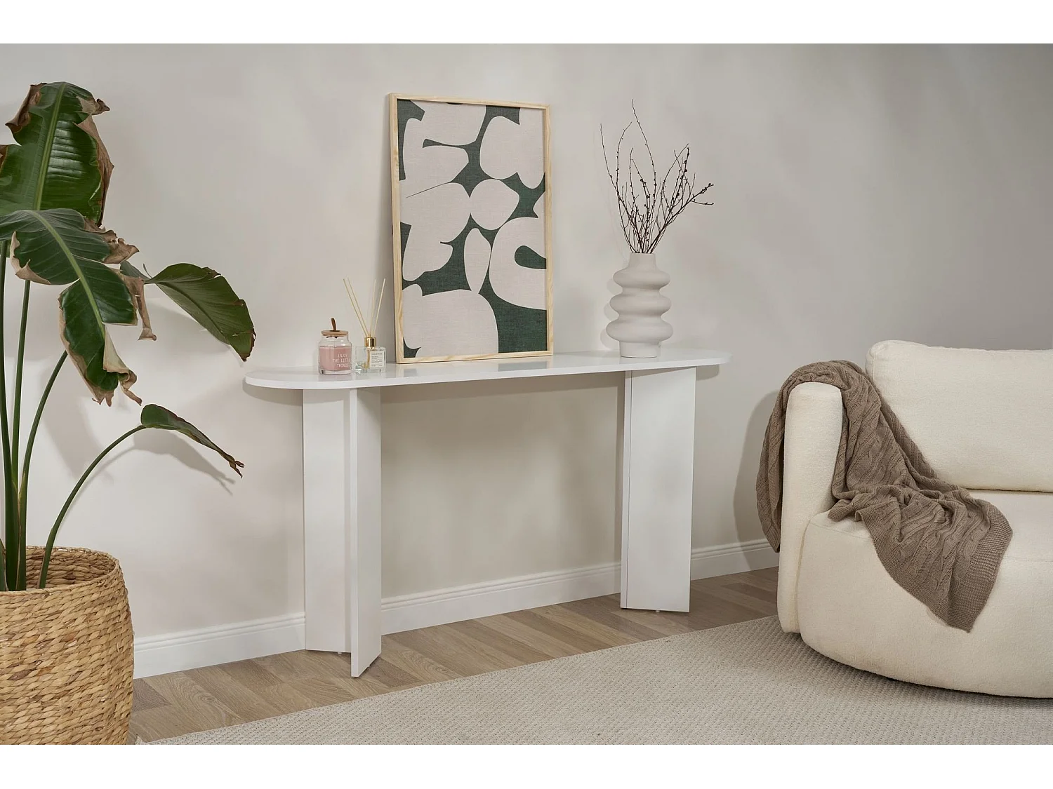 Consolle Cercino, un Ripiano, 150x35x75h cm Bianco, Peso Supportato 25 kg, Colore Ripiano Bianco