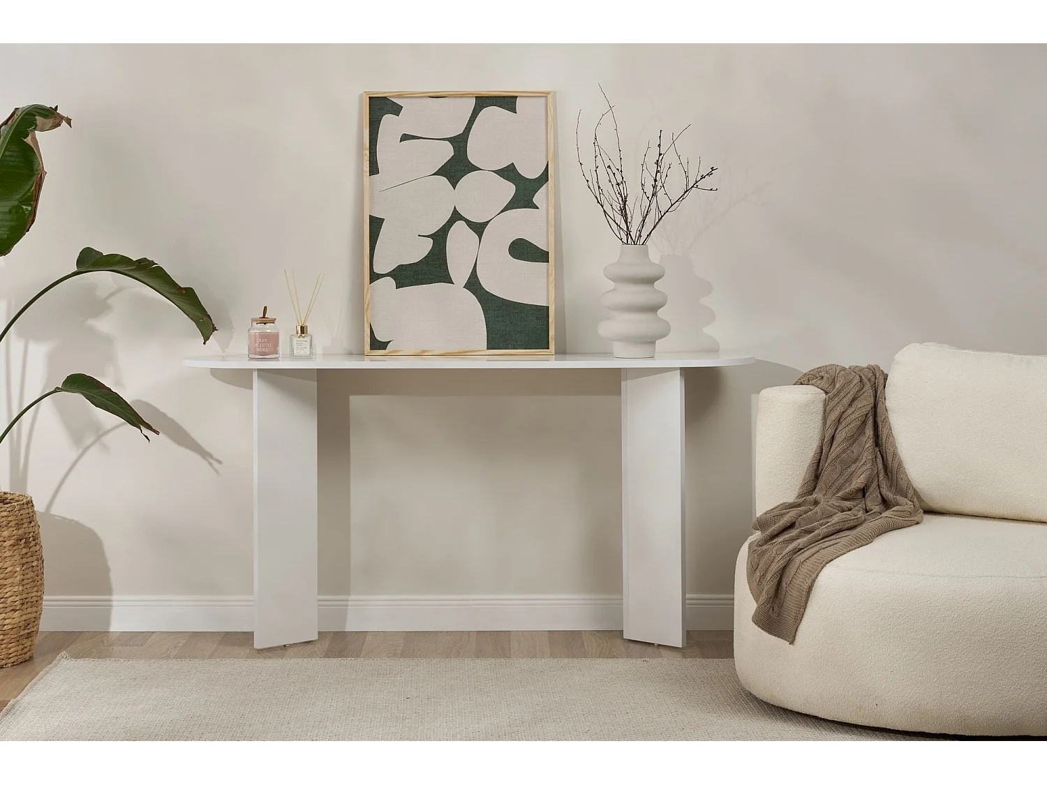 Consolle Cercino, un Ripiano, 150x35x75h cm Bianco, Peso Supportato 25 kg, Colore Ripiano Bianco