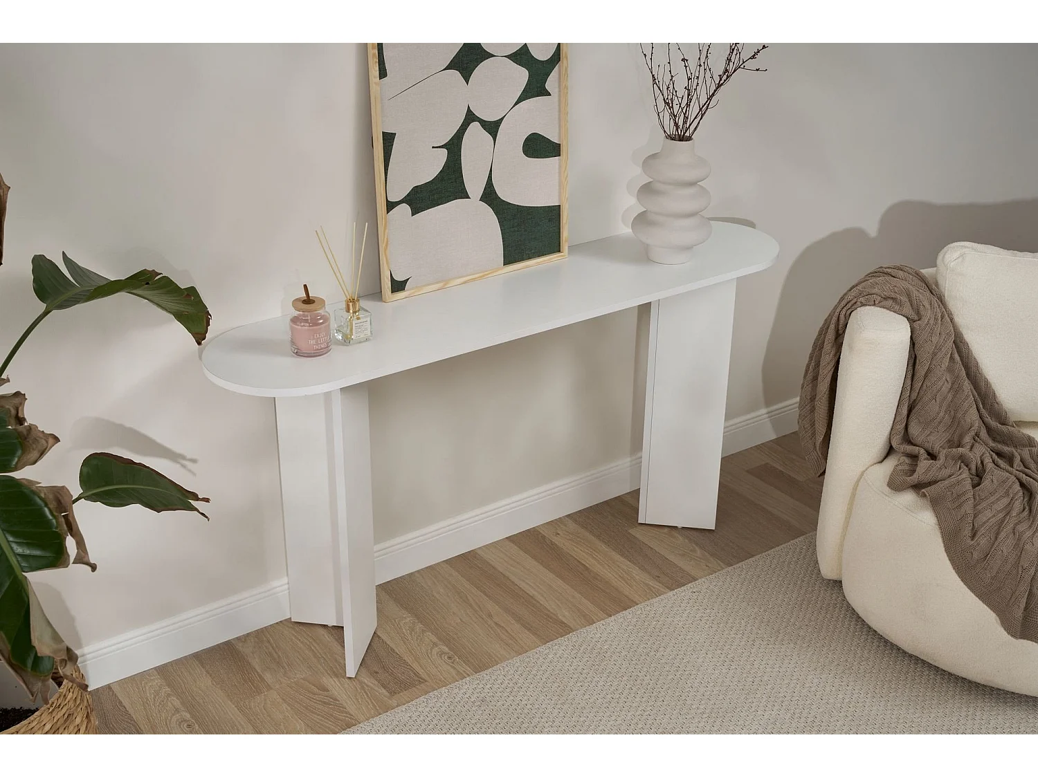Consolle Cercino, un Ripiano, 150x35x75h cm Bianco, Peso Supportato 25 kg, Colore Ripiano Bianco