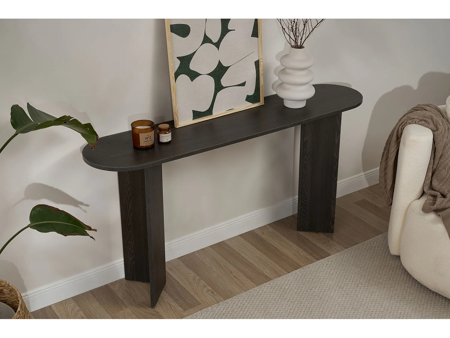 Consolle Cercino, un Ripiano, 150x35x75h cm Nero, Peso Supportato 25 kg, Colore Ripiano Nero