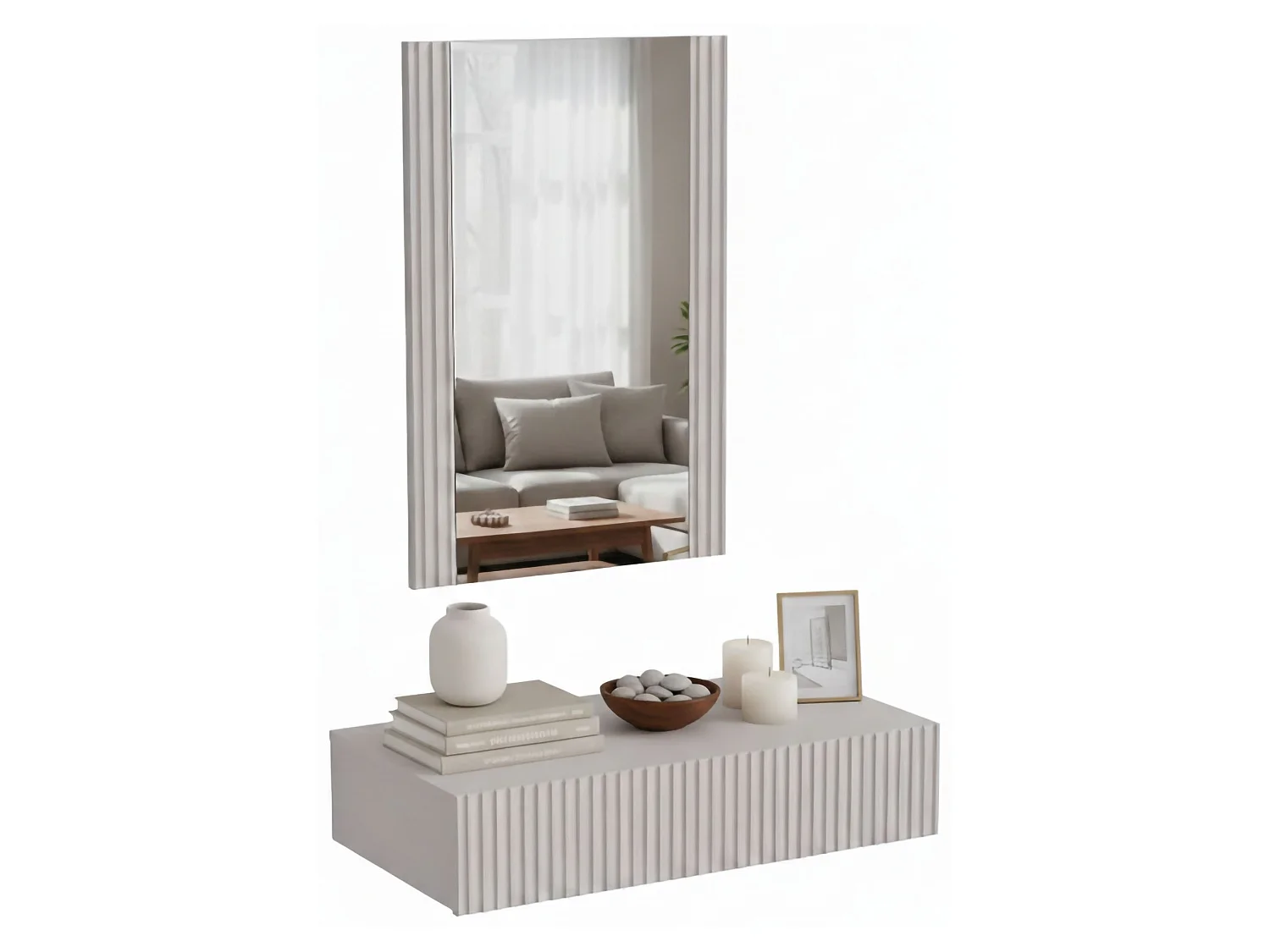 Console Fafe, Miroir Inclus, 41.6x80x97h cm Beige