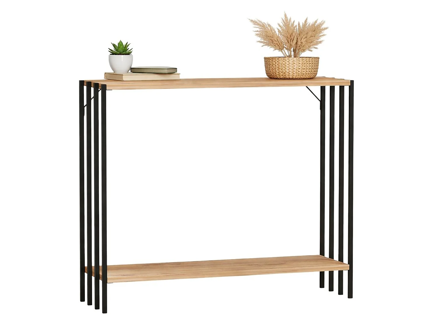 Consolle Ravello, un Ripiano, 90x26x74h cm Nero, un Vano, Colore Ripiano Marrone