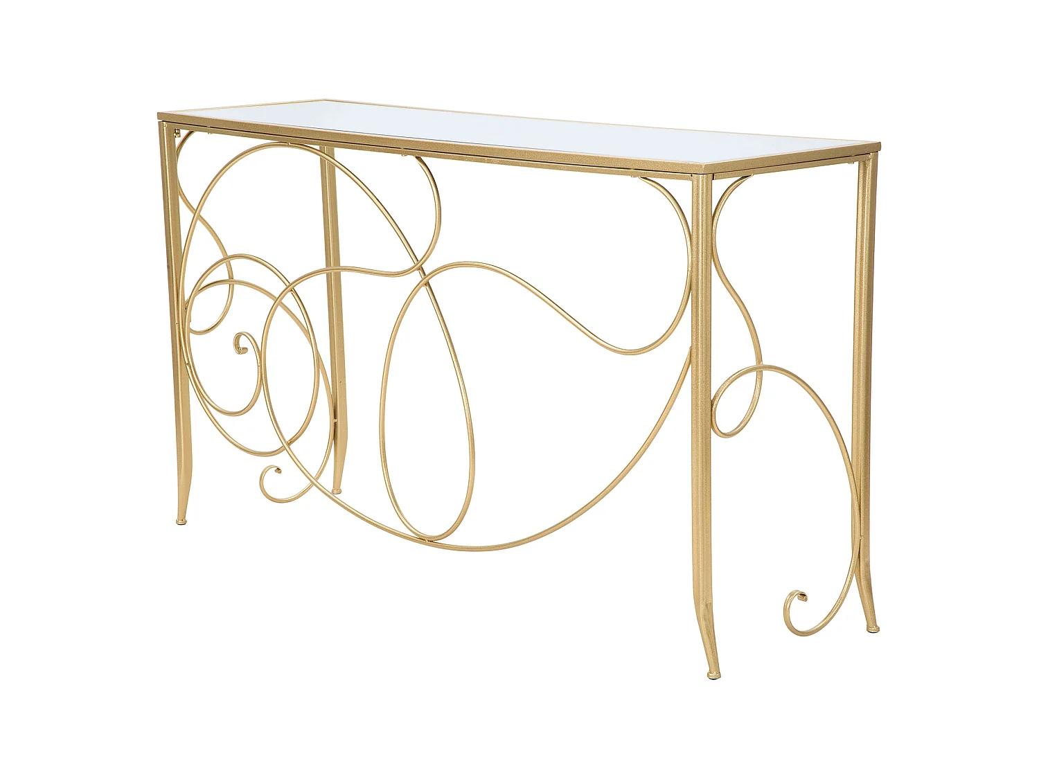 Consolle Dilija, un plateau, 140x40x80h cm or, structure en verre, plateau transparent
