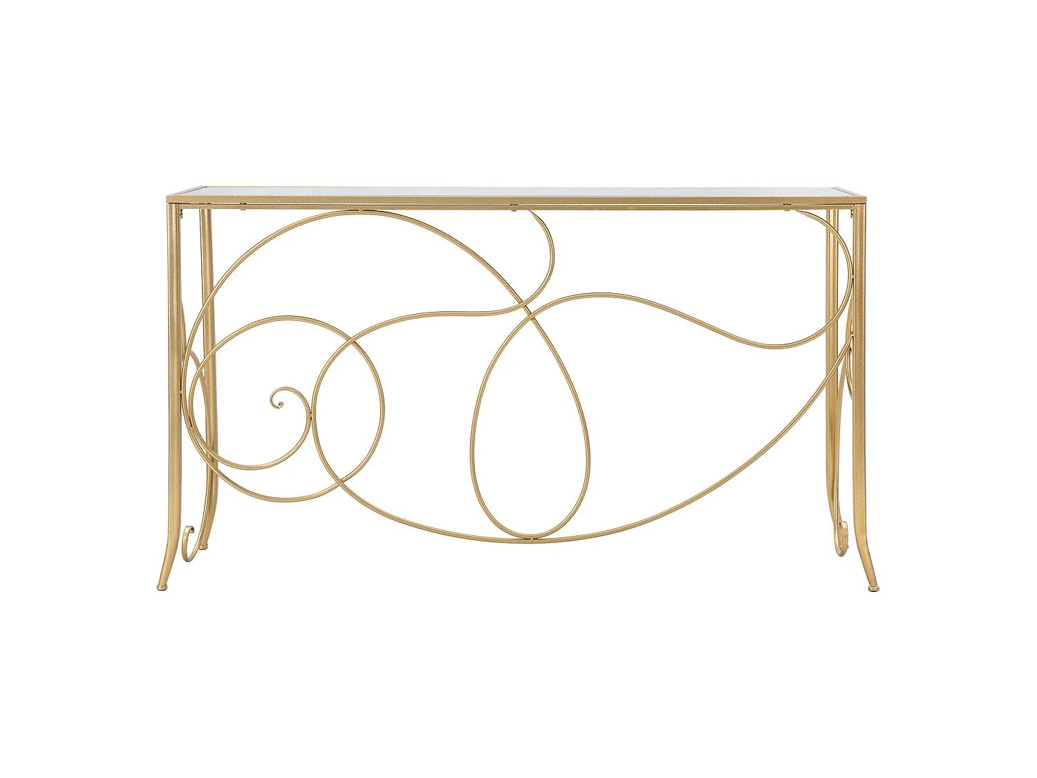 Consolle Dilija, un plateau, 140x40x80h cm or, structure en verre, plateau transparent