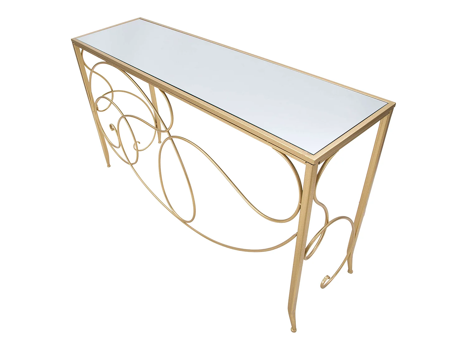 Consolle Dilija, un plateau, 140x40x80h cm or, structure en verre, plateau transparent