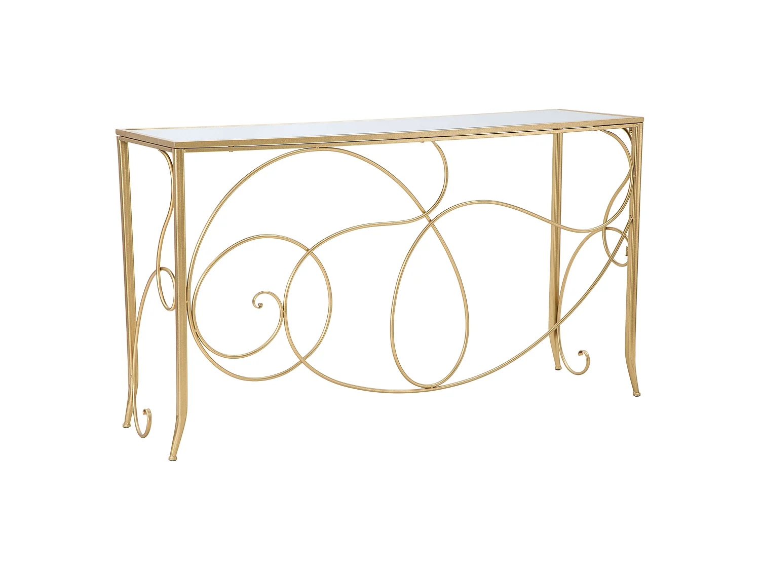 Consolle Dilija, un plateau, 140x40x80h cm or, structure en verre, plateau transparent