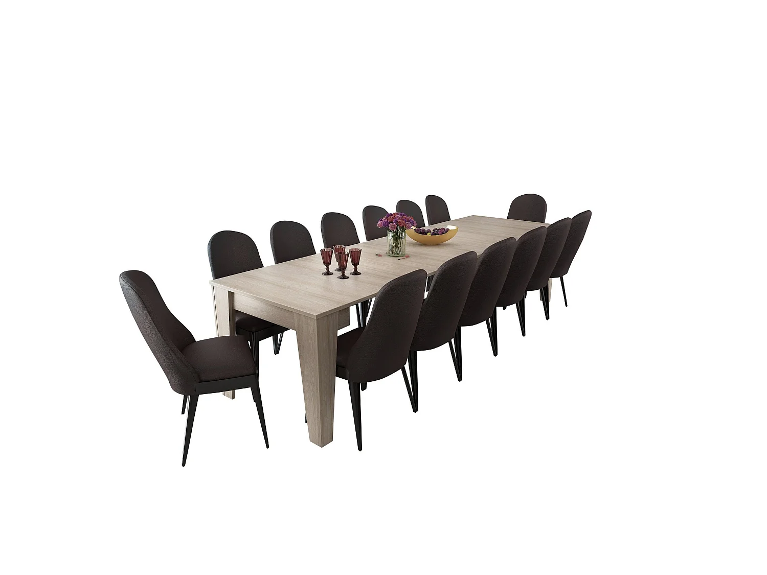Console extensible Gizio, allonge centrale, 306x90x75h cm, Marron Orme, 12 places