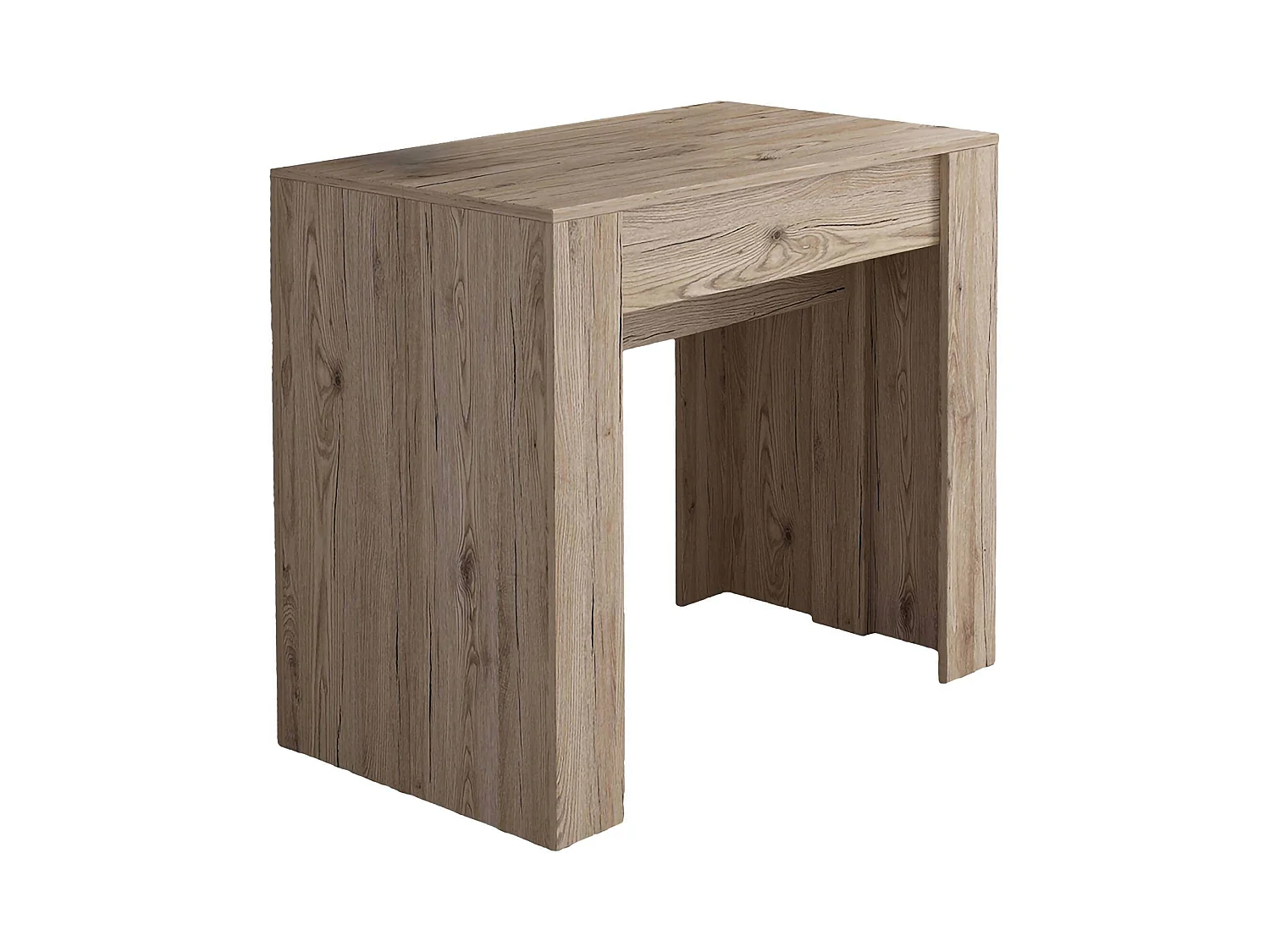 Uitschuifbare console Vaelis, 10 plaatsen, 237x90x77h cm eikenbruin, uitschuifmechanisme met centrale verlengbladen