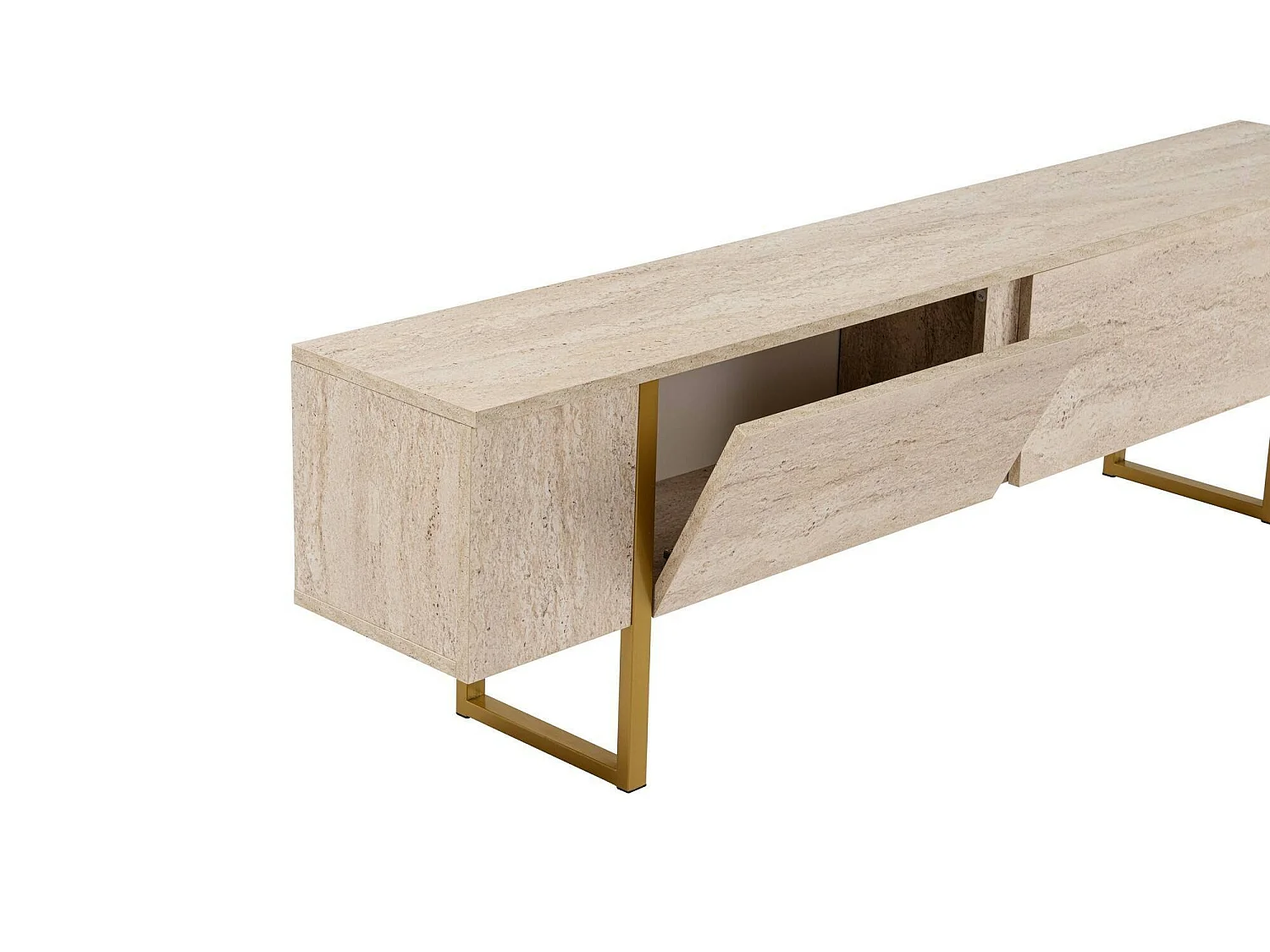 TV-meubel Lilith, één legplank, 180x30x50h cm beige, klepopening, 2 deuren