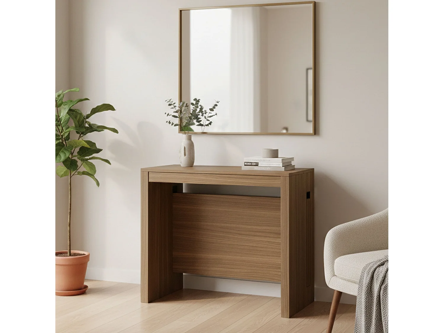 Ficarolo Uitschuifbare Console, 8 Zitplaatsen Made in Italy, 186x90x78h cm Bruin Noten, Uitschuifbaar, Inkliksysteem