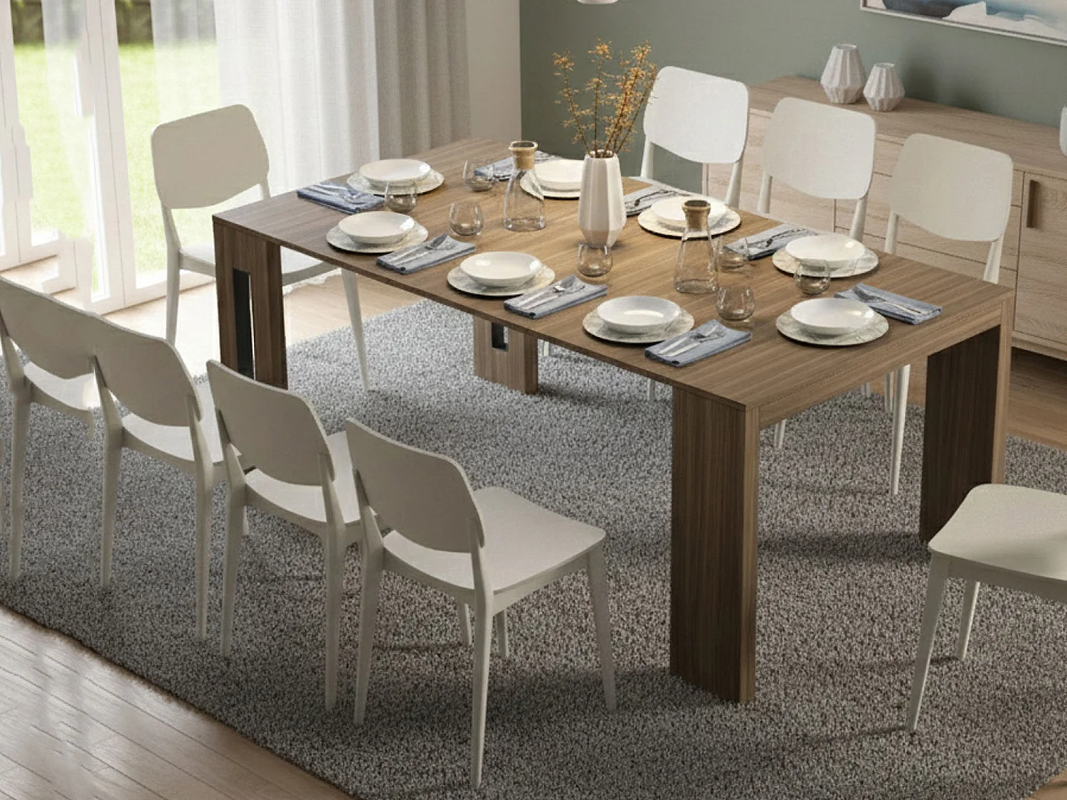 Ficarolo Uitschuifbare Console, 8 Zitplaatsen Made in Italy, 186x90x78h cm Bruin Noten, Uitschuifbaar, Inkliksysteem