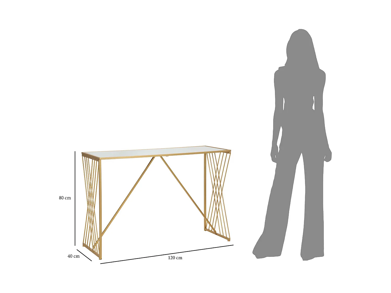 Console Axum, avec Plateau, 120x40x80h cm or, Structure en Verre, Plateau Transparent