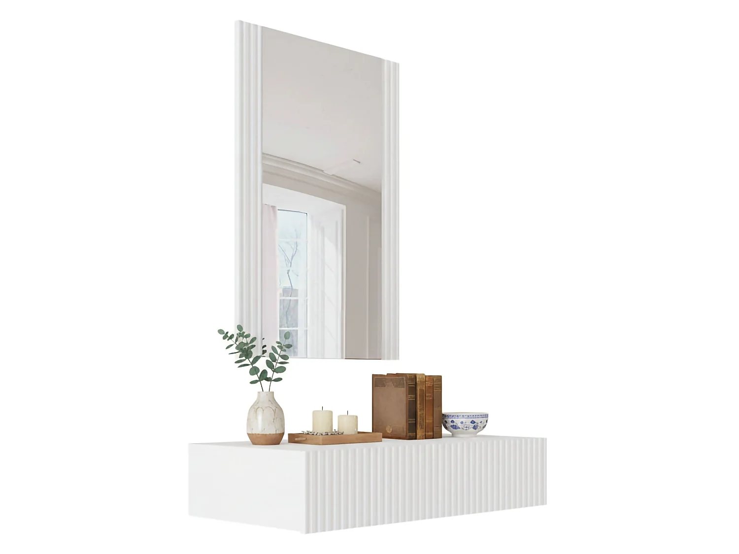 Consolle Fafe, Specchio Incluso, 41.6x80x97h cm Bianco
