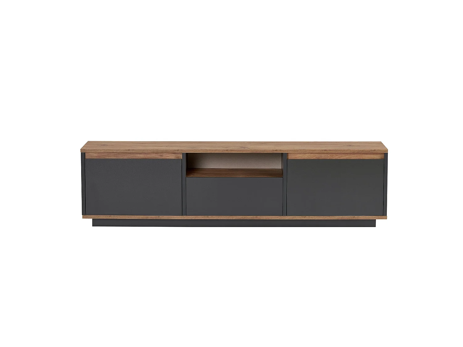 Meuble TV Morrigan, une Étagère, 160x30x42h cm Noir Anthracite, 3 Portes, 4 Compartiments