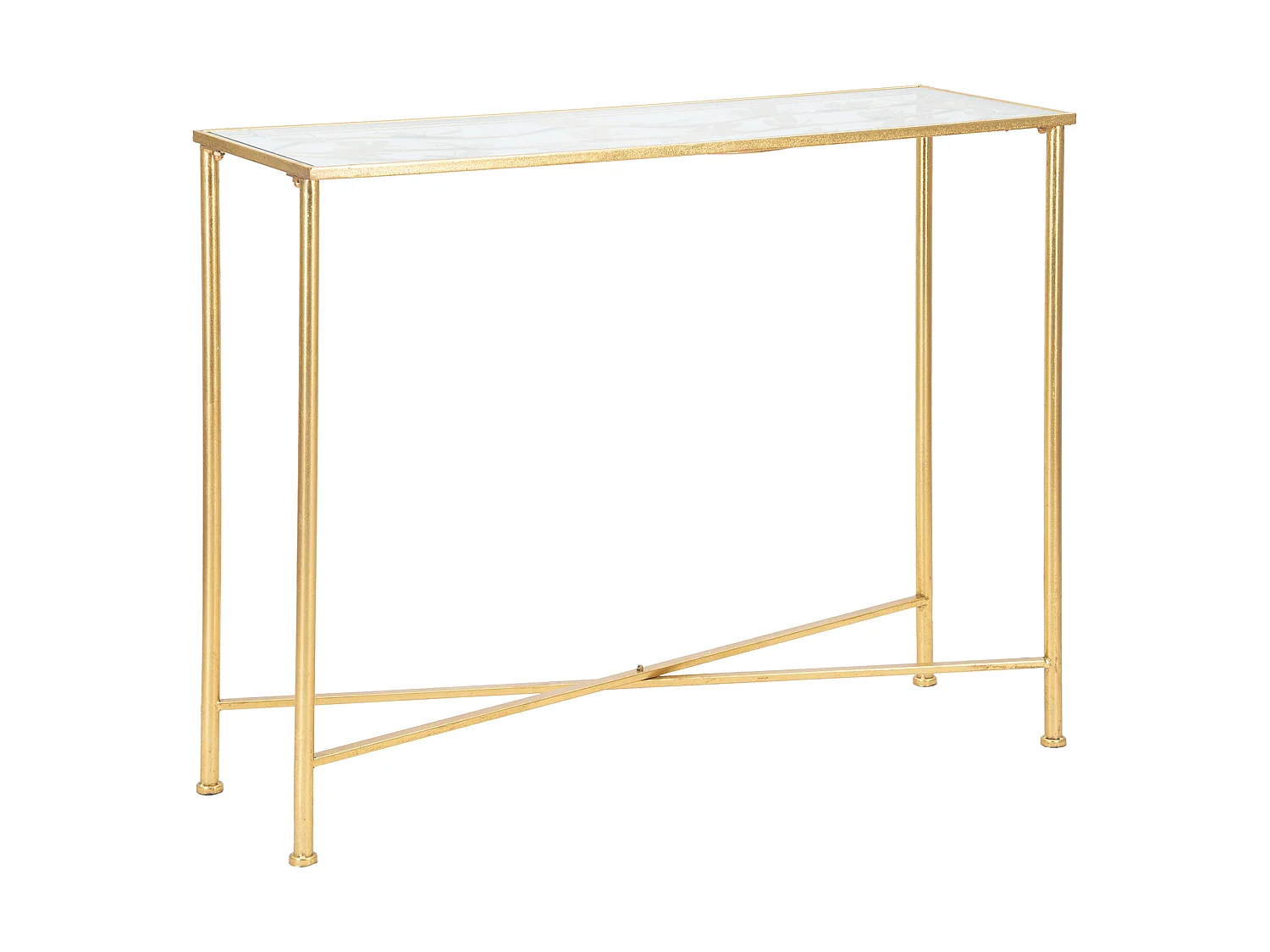 Console Meknes, un Plateau, 100x35x80h cm or, Plateau Décoré de Papillons, Structure en Verre