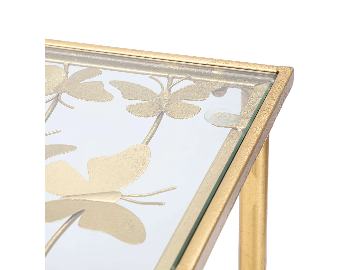 Console Meknes, un Plateau, 100x35x80h cm or, Plateau Décoré de Papillons, Structure en Verre