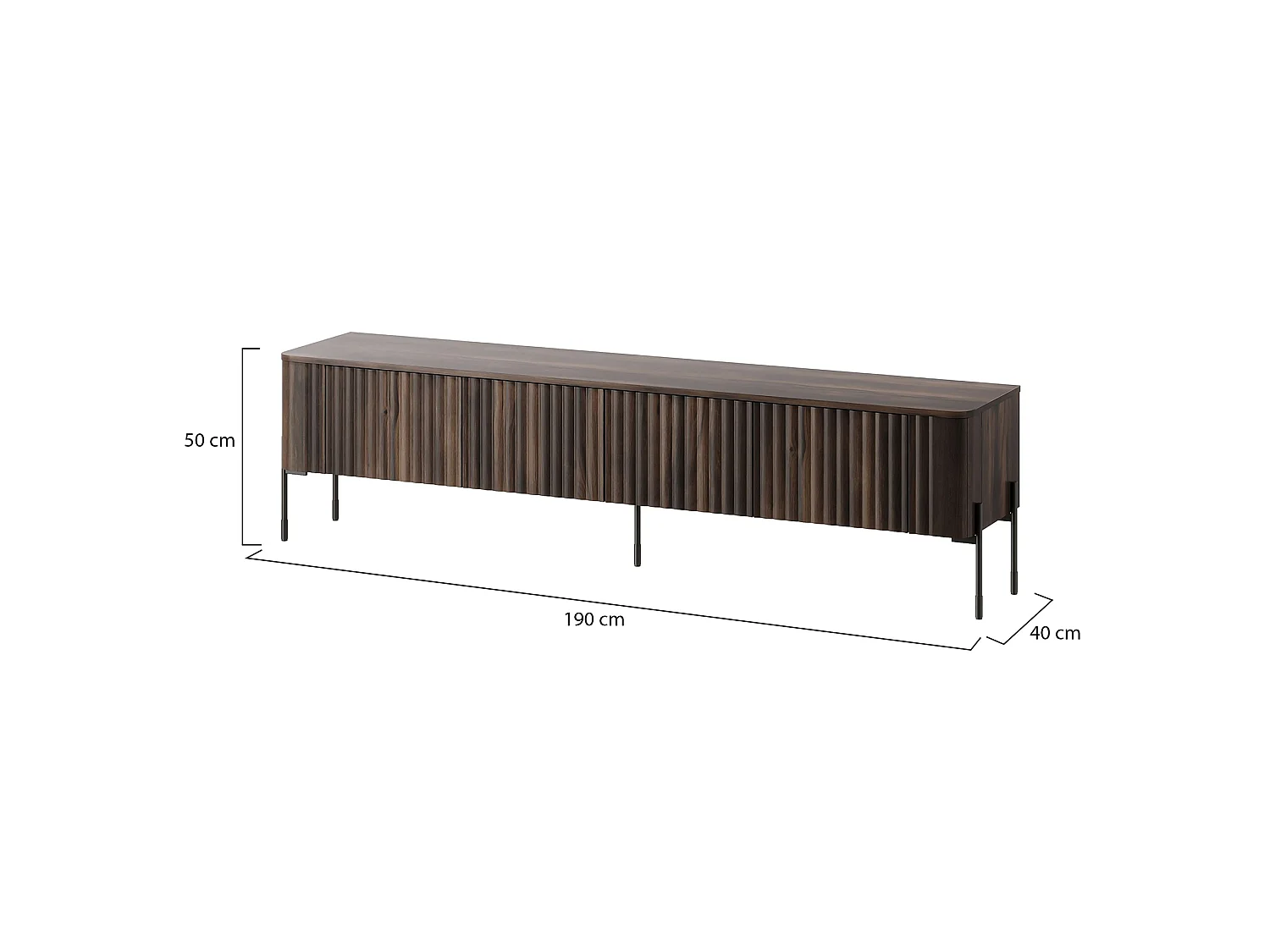Meuble télé Brembana, une étagère, 190x40x50h cm Marron Noyer, 4 portes, effet strié
