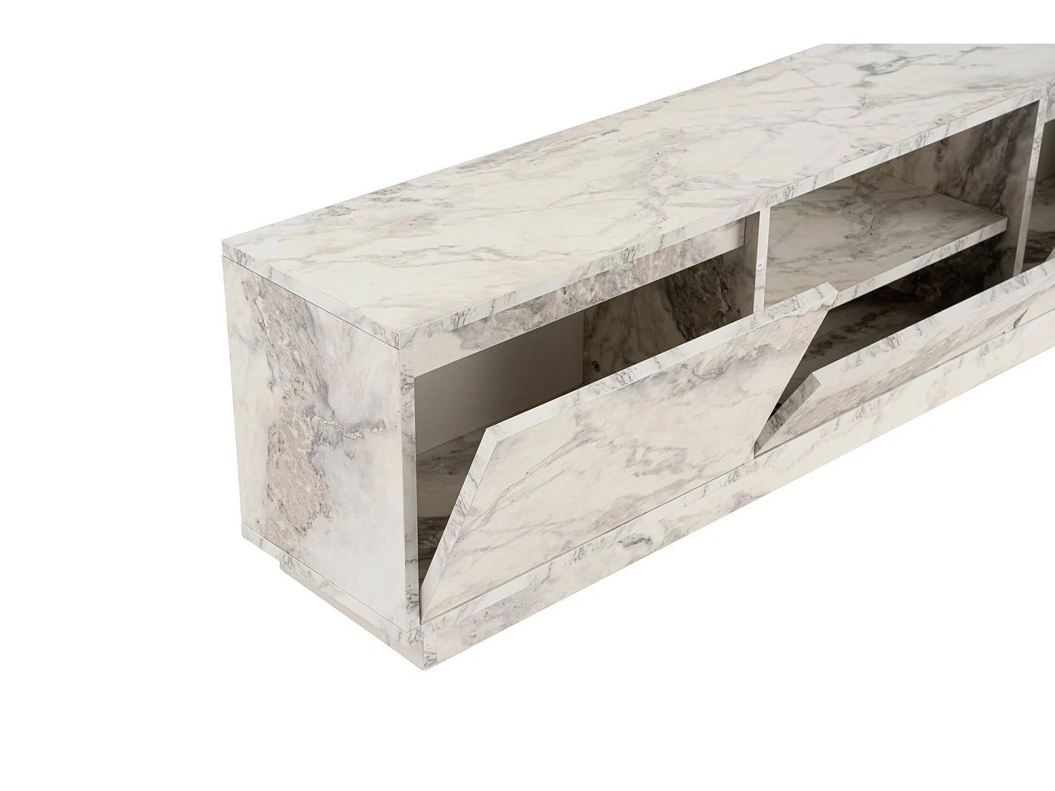 Meuble TV Morrigan, une étagère, 29.5x160x42h cm Blanc Marbre