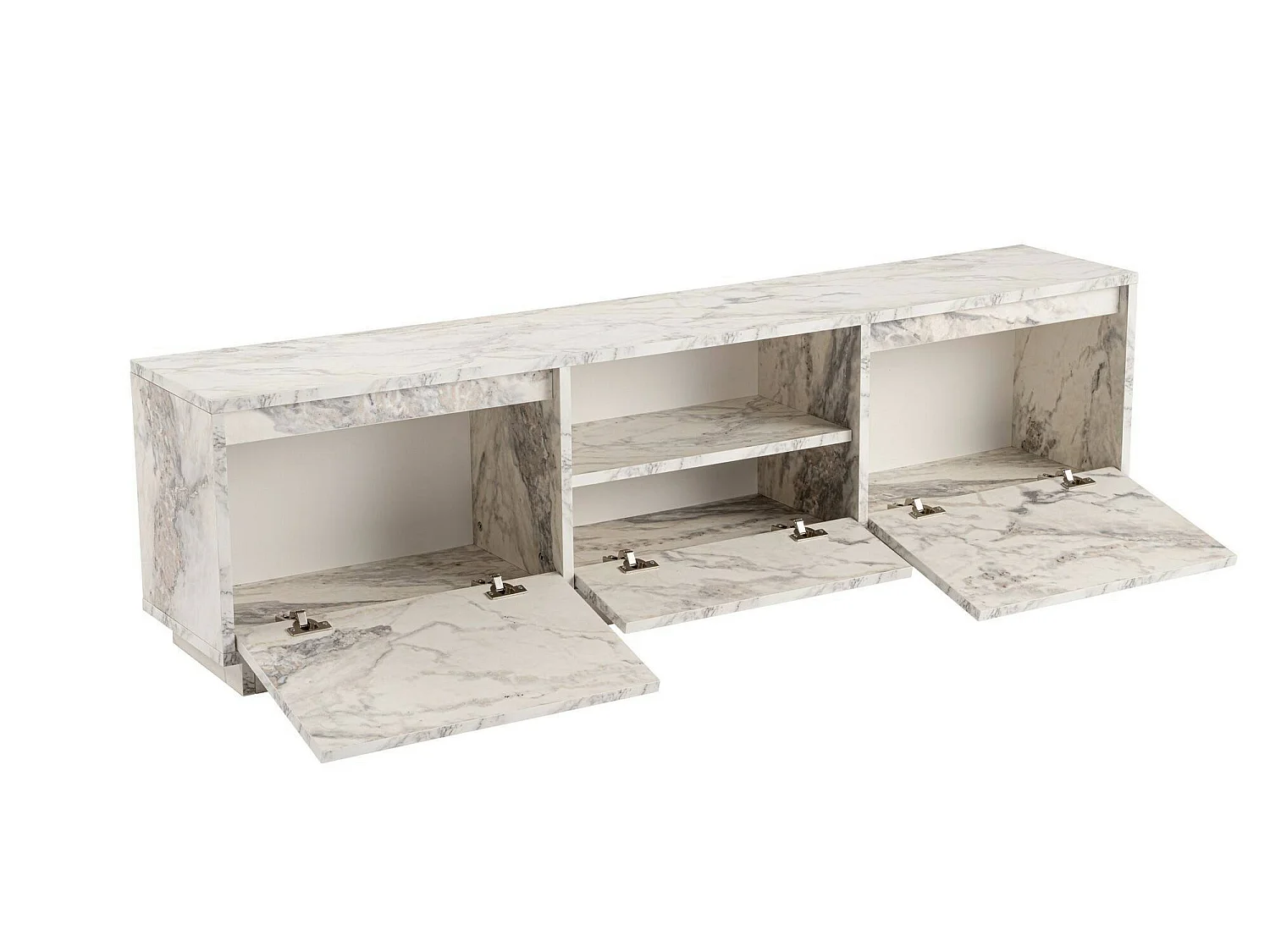 Meuble TV Morrigan, une étagère, 29.5x160x42h cm Blanc Marbre