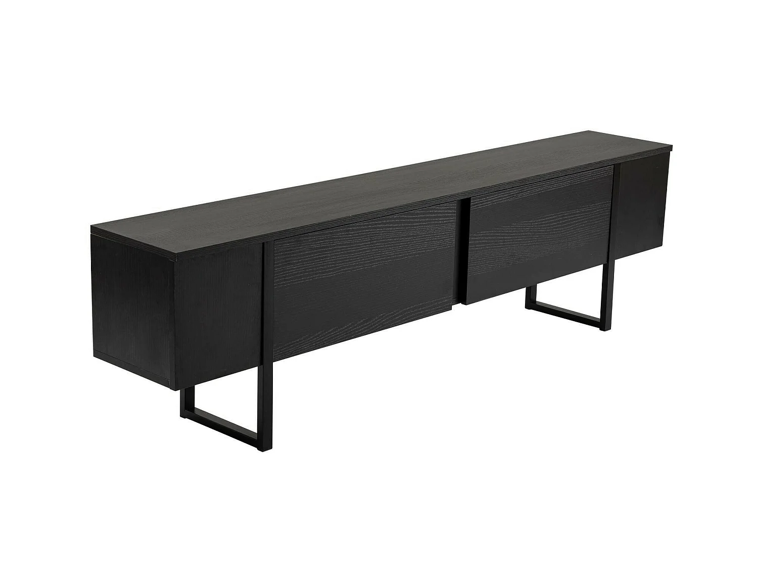 Tv-meubel Lilith, één plank, 180x30x50h cm zwart, 2 deuren, 2 vakken