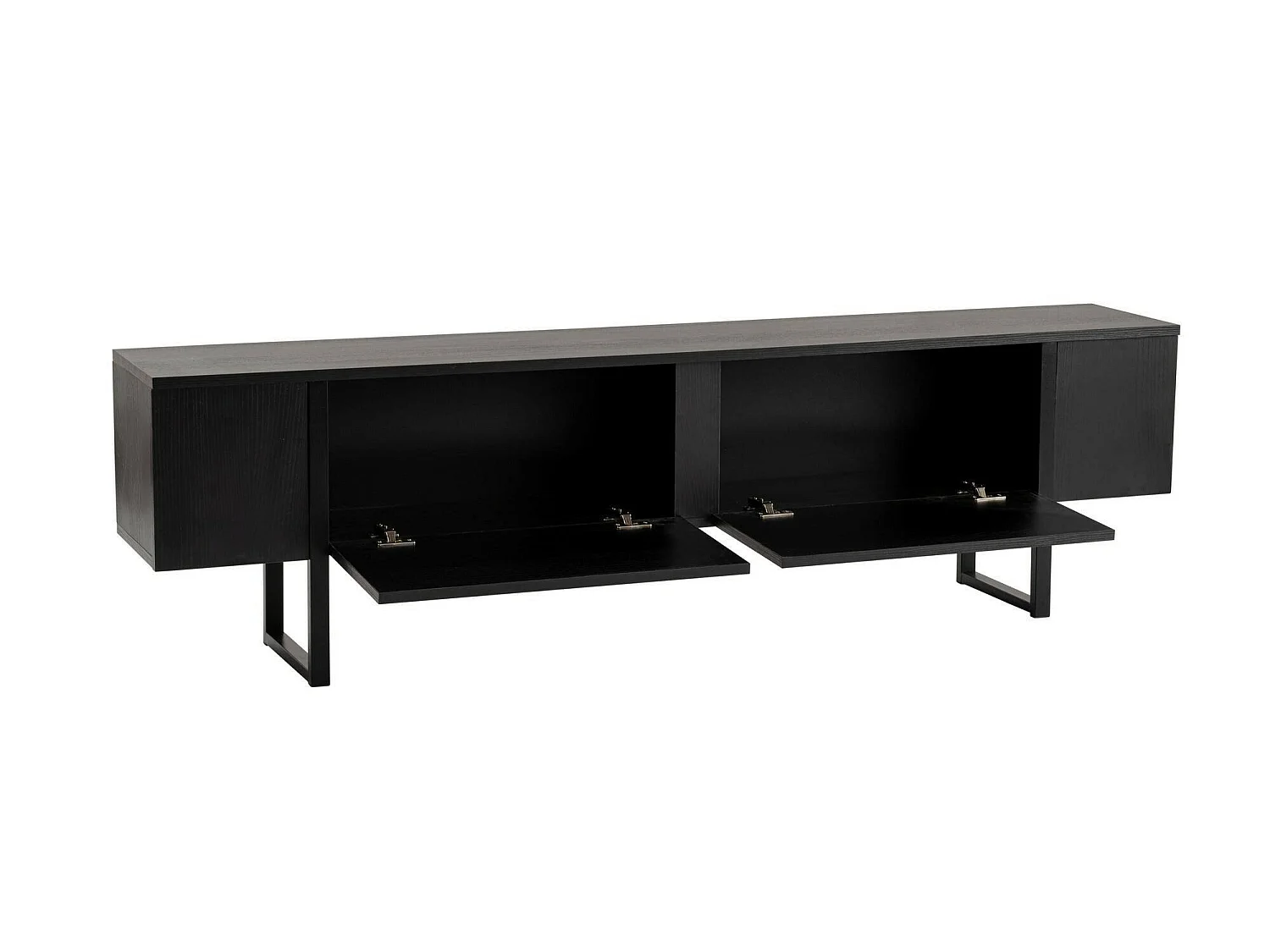 Tv-meubel Lilith, één plank, 180x30x50h cm zwart, 2 deuren, 2 vakken