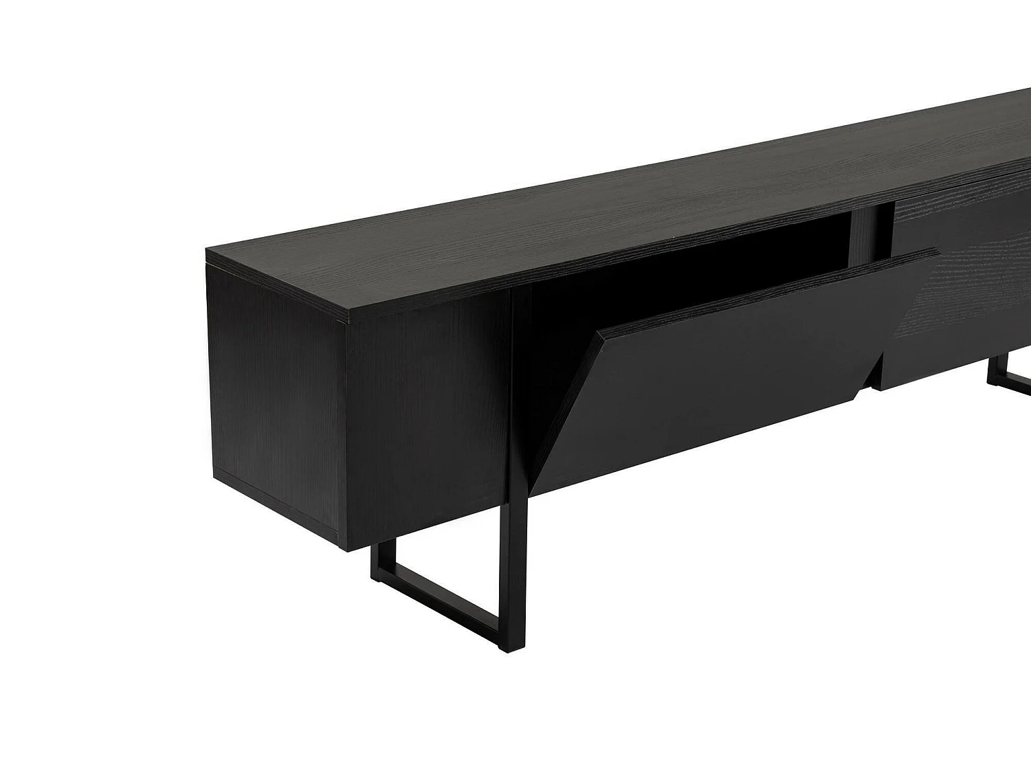 Tv-meubel Lilith, één plank, 180x30x50h cm zwart, 2 deuren, 2 vakken