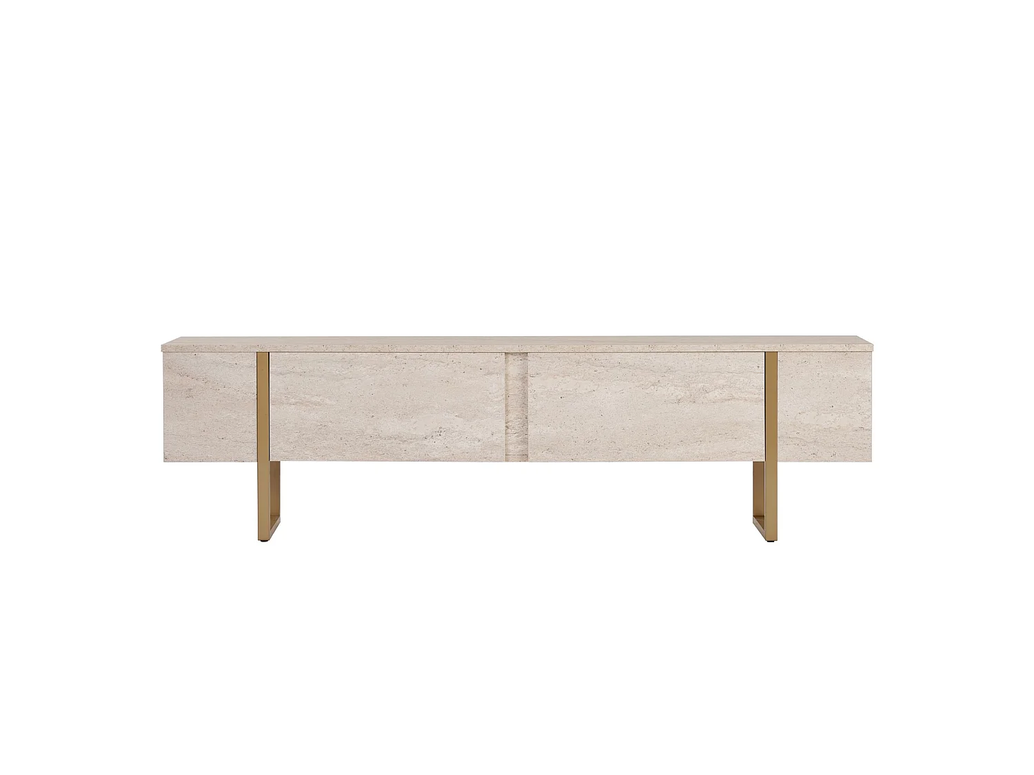Meuble TV Abishia, 2 Portes, 180x30x50h cm Blanc Marbre, 2 Compartiments, Ouverture Abattante