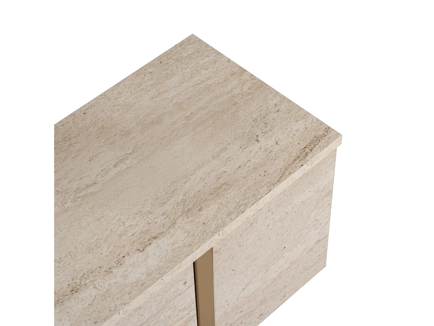 Meuble TV Abishia, 2 Portes, 180x30x50h cm Blanc Marbre, 2 Compartiments, Ouverture Abattante